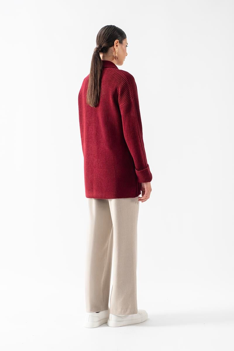 Fioravanti Şal Yaka Cepli Triko Hırka BORDO