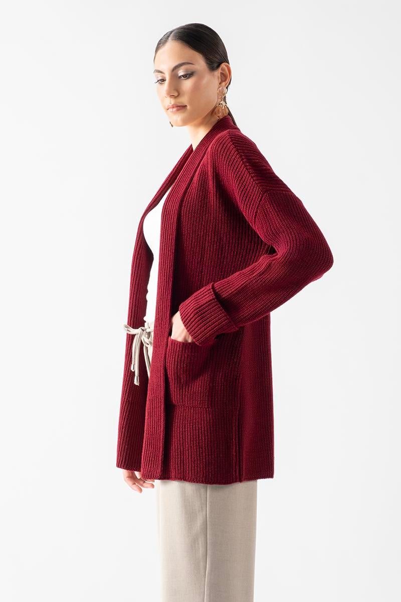 Fioravanti Şal Yaka Cepli Triko Hırka BORDO