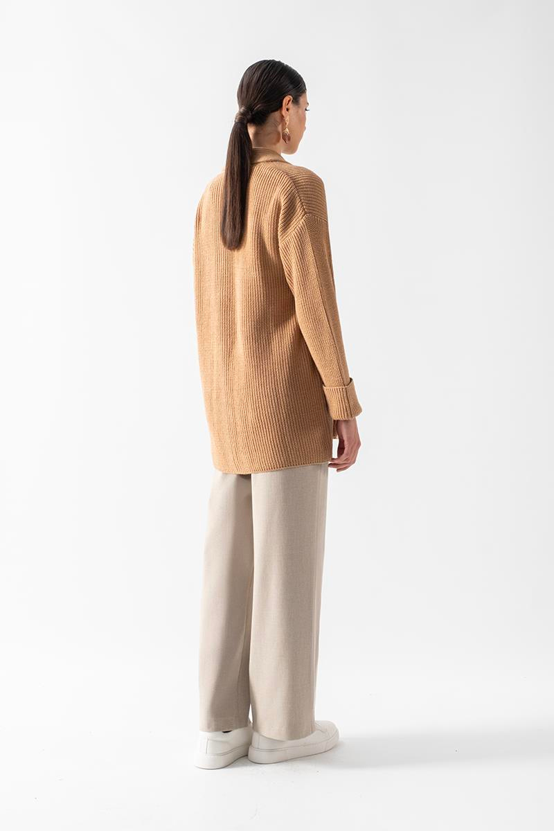 Fioravanti Şal Yaka Cepli Triko Hırka CAMEL