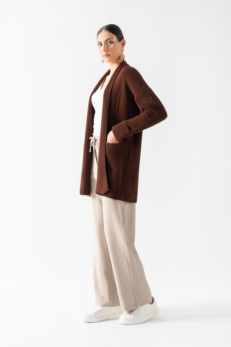 Fioravanti Şal Yaka Cepli Triko Hırka KAHVE