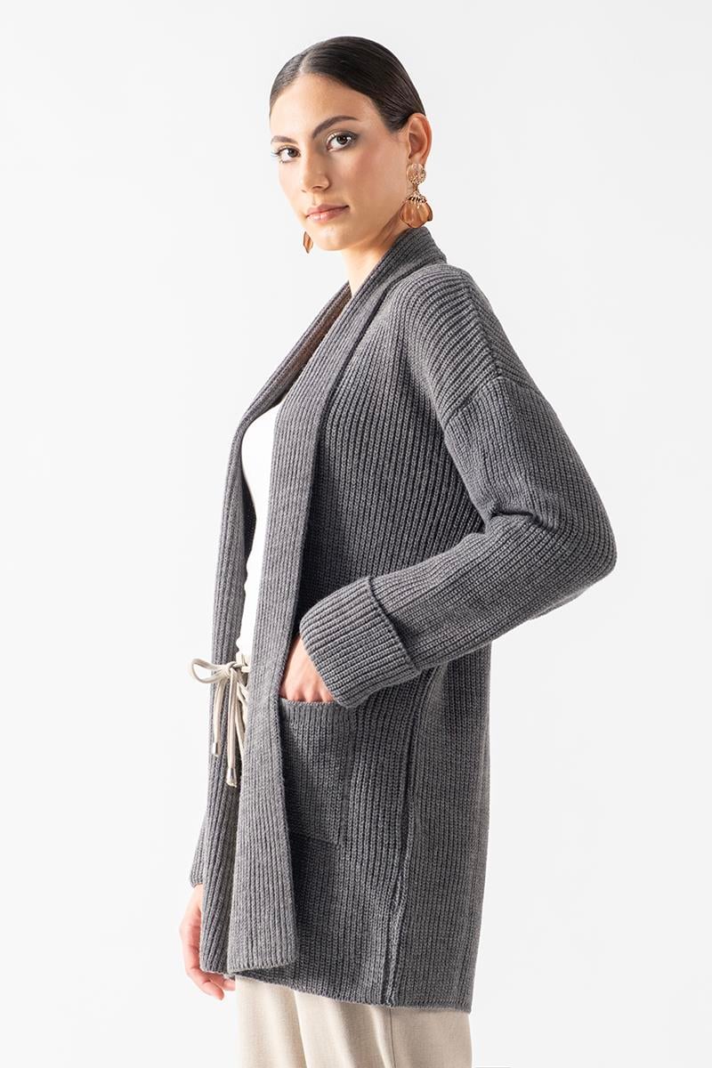 Fioravanti Şal Yaka Cepli Triko Hırka FÜME