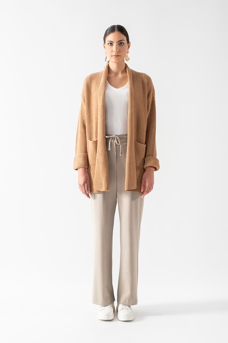 Fioravanti Şal Yaka Cepli Triko Hırka CAMEL