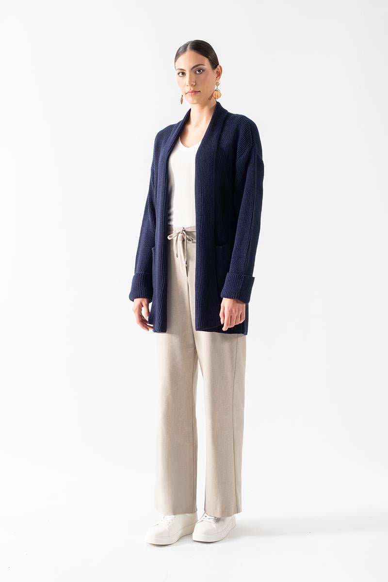 Fioravanti Şal Yaka Cepli Triko Hırka LACİVERT