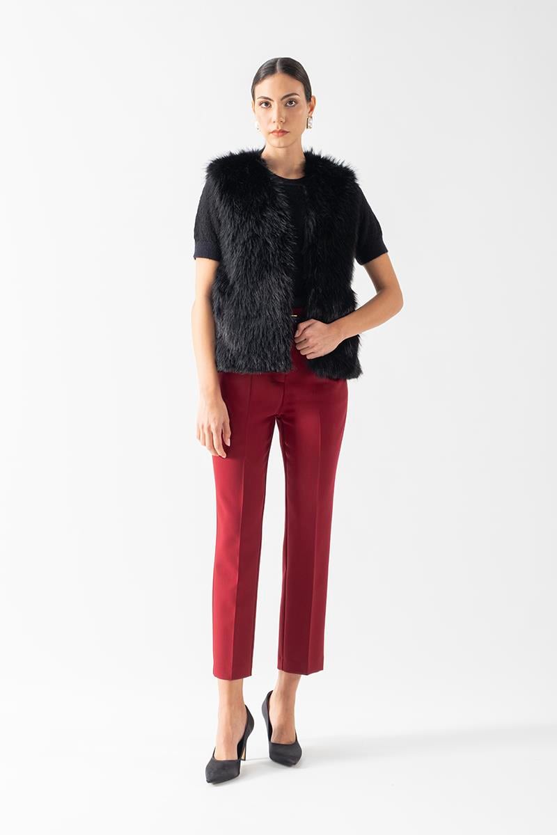 Fiorello Yakasız Kolsuz Kürk Yelek SİYAH