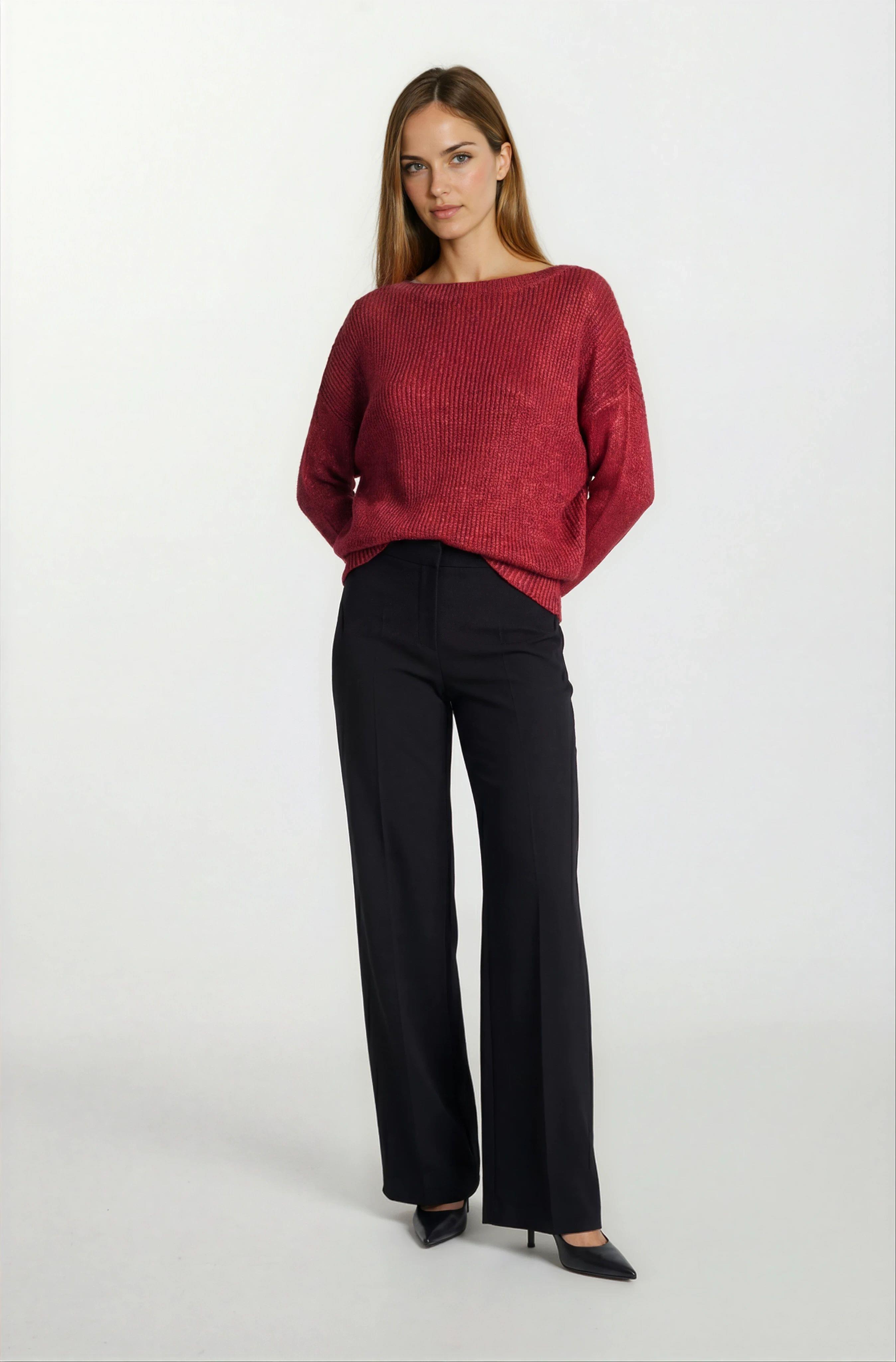 Fishburn Kayık Yaka Triko BORDO