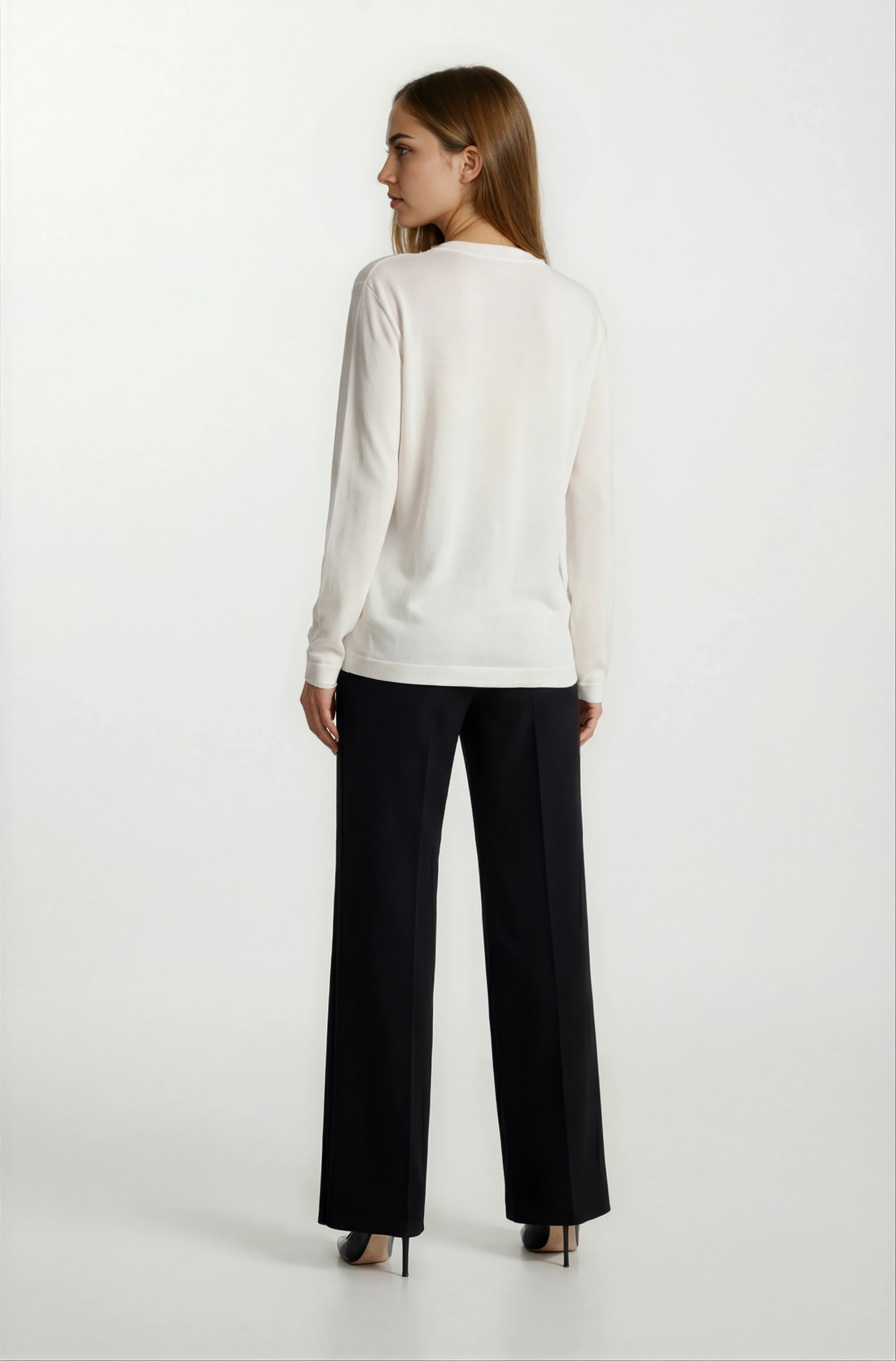 Flanigan Bisiklet Yaka Üçgen Simli Tül Detaylı Triko EKRU