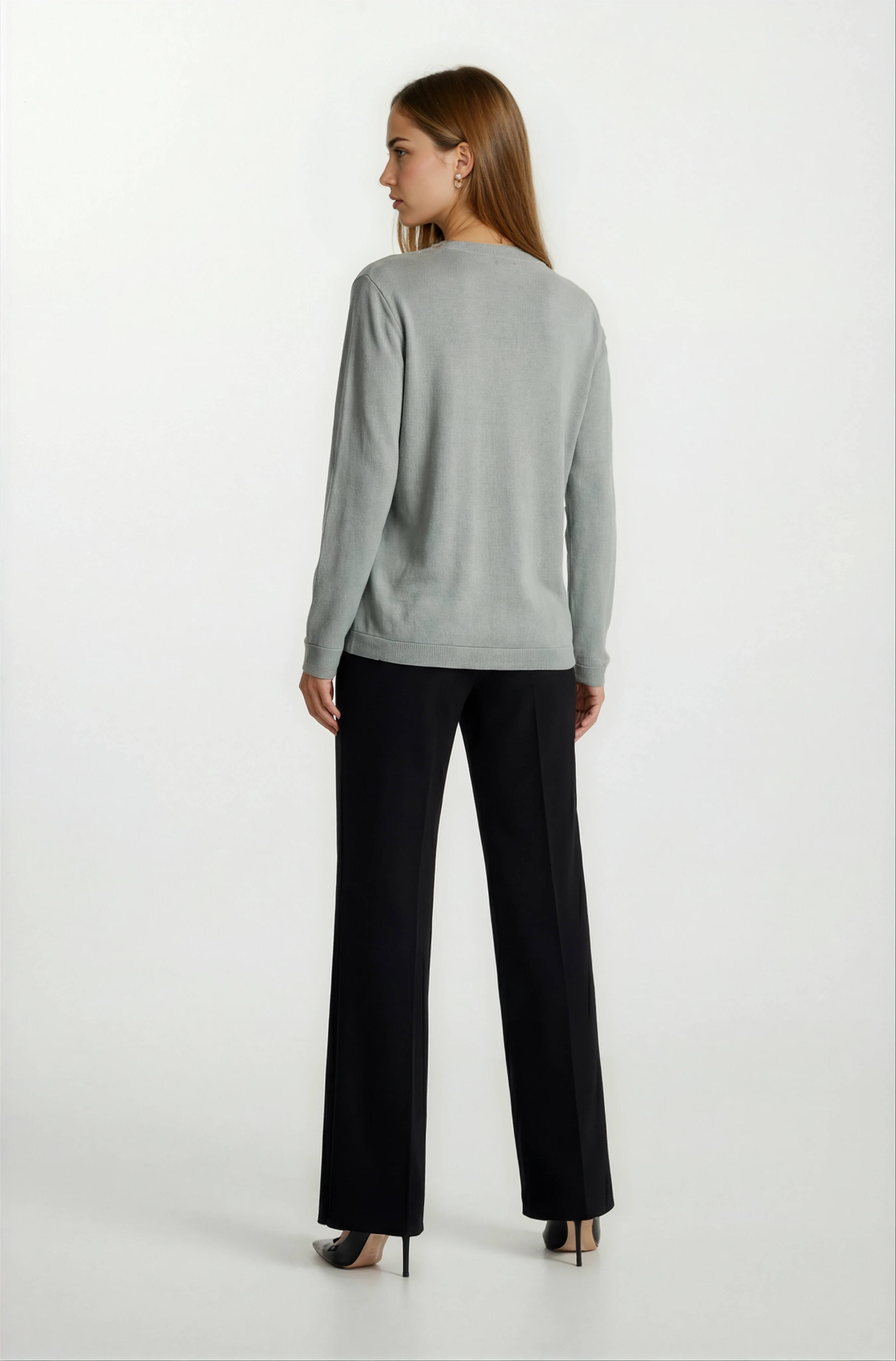 Flanigan Bisiklet Yaka Üçgen Simli Tül Detaylı Triko GRİ