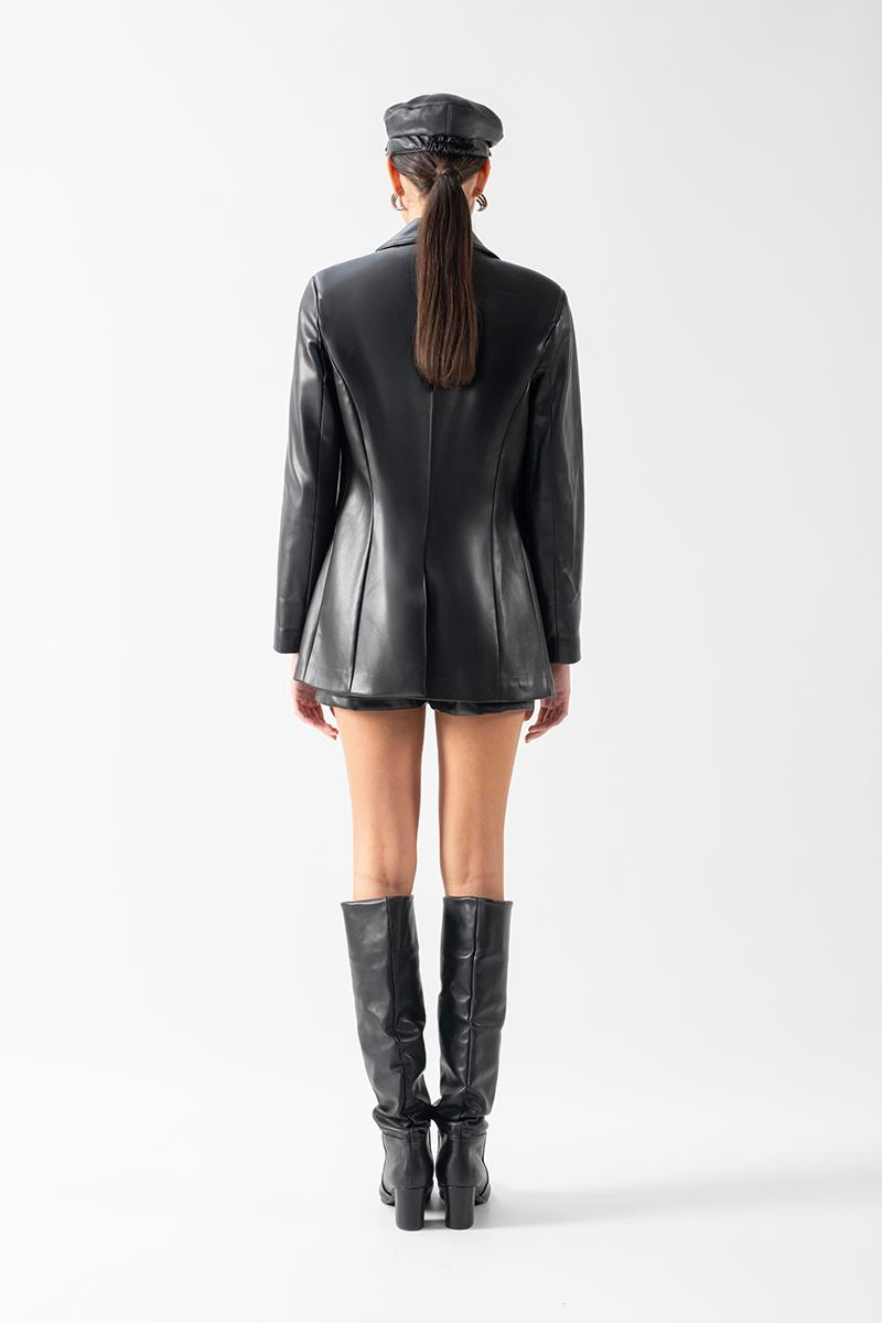 Flemming Klasik Yaka Bele Oturan Deri Ceket SİYAH