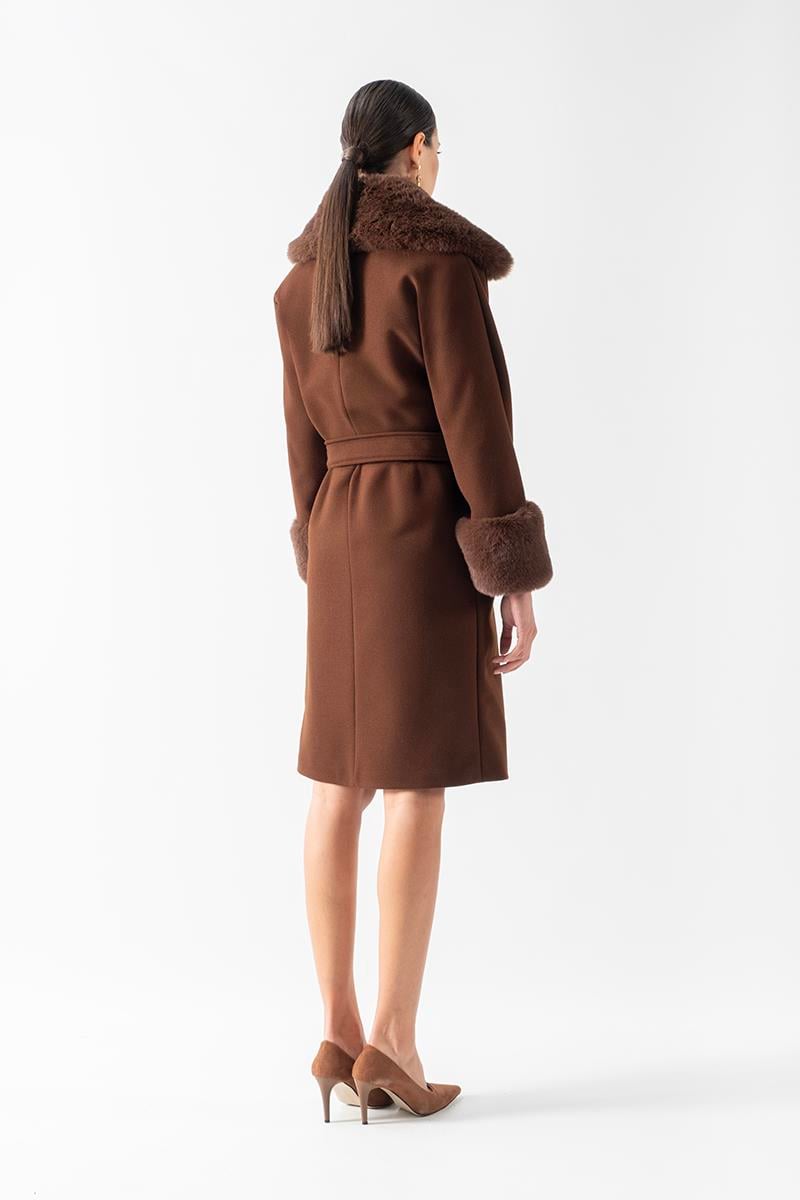 Friedricks Kruvaze Yakası Kolları Kürklü Kaban KAHVE