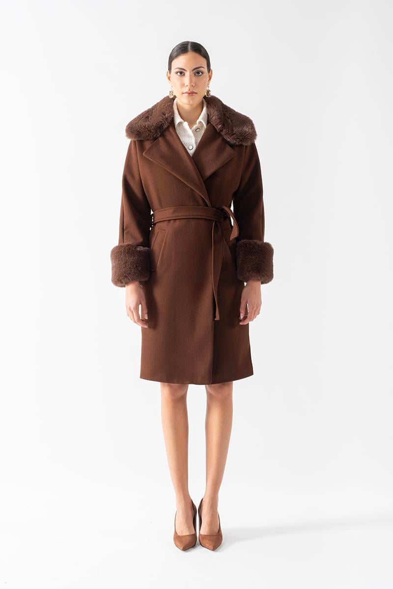 Friedricks Kruvaze Yakası Kolları Kürklü Kaban KAHVE