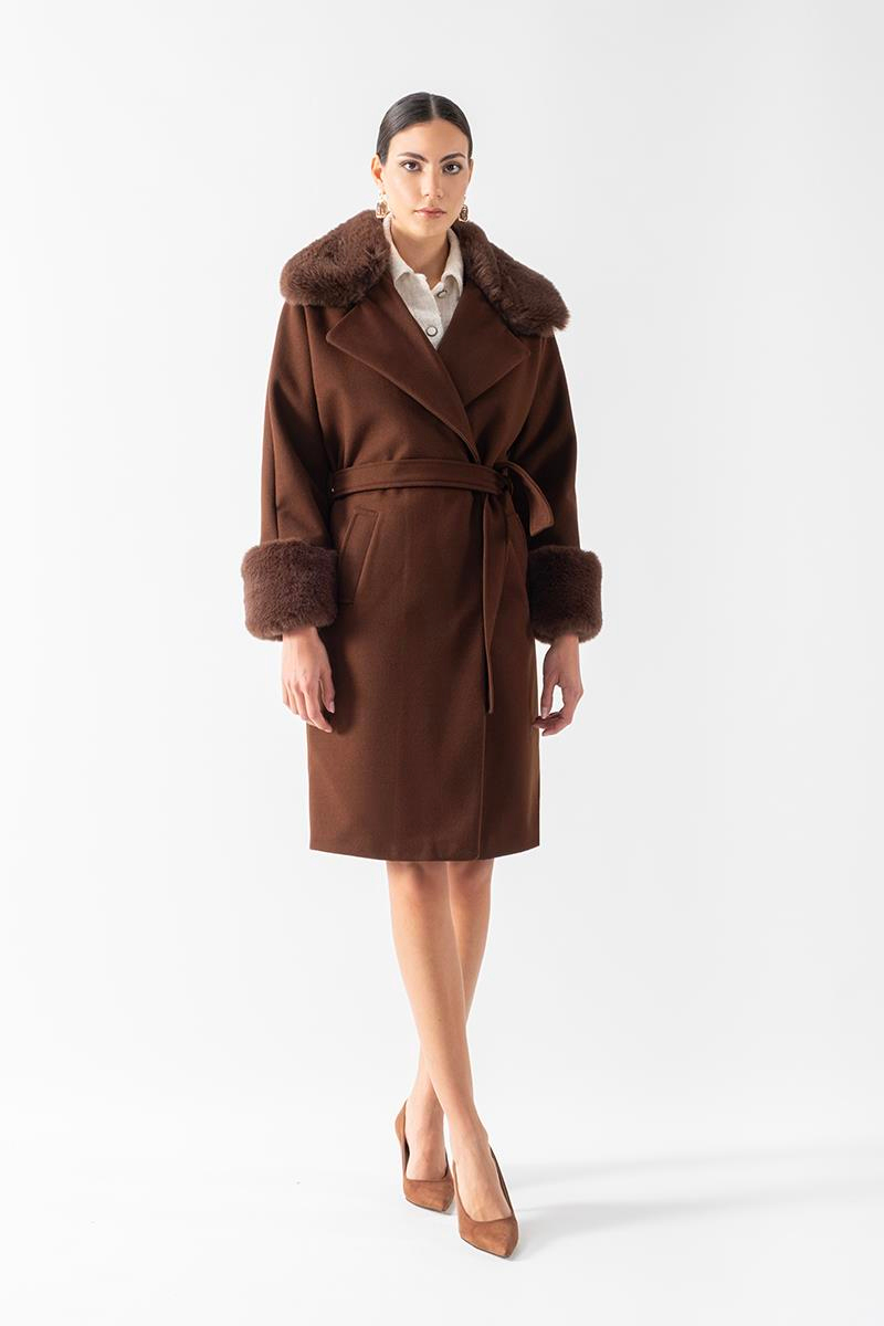 Friedricks Kruvaze Yakası Kolları Kürklü Kaban KAHVE