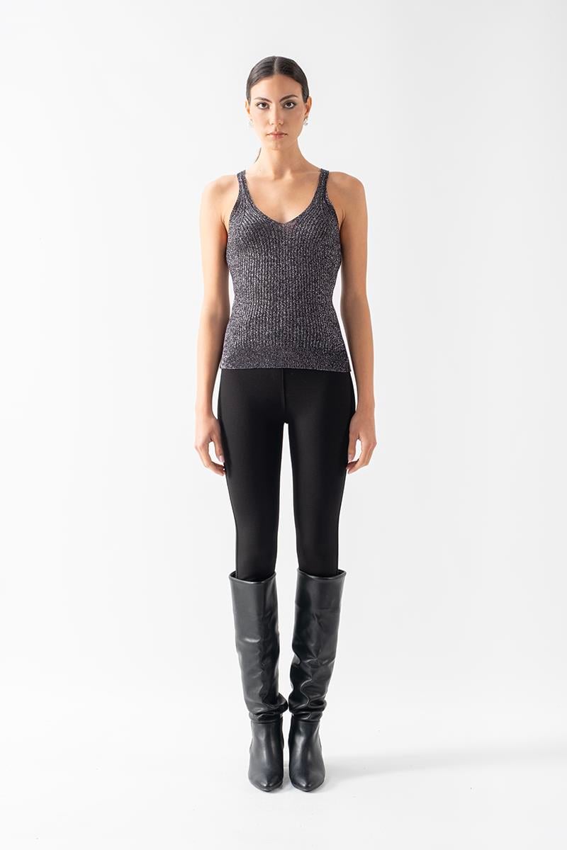 Futterman V Yaka Askılı Simli Triko GÜMÜŞ