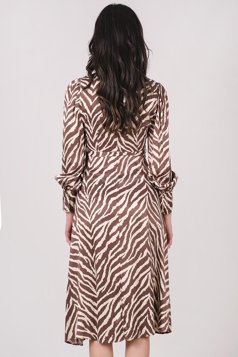 Gavina Kruvaze Yaka Elbise KAHVE