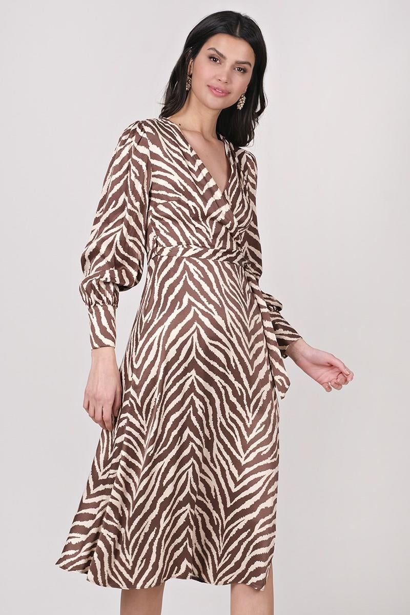 Gavina Kruvaze Yaka Elbise KAHVE