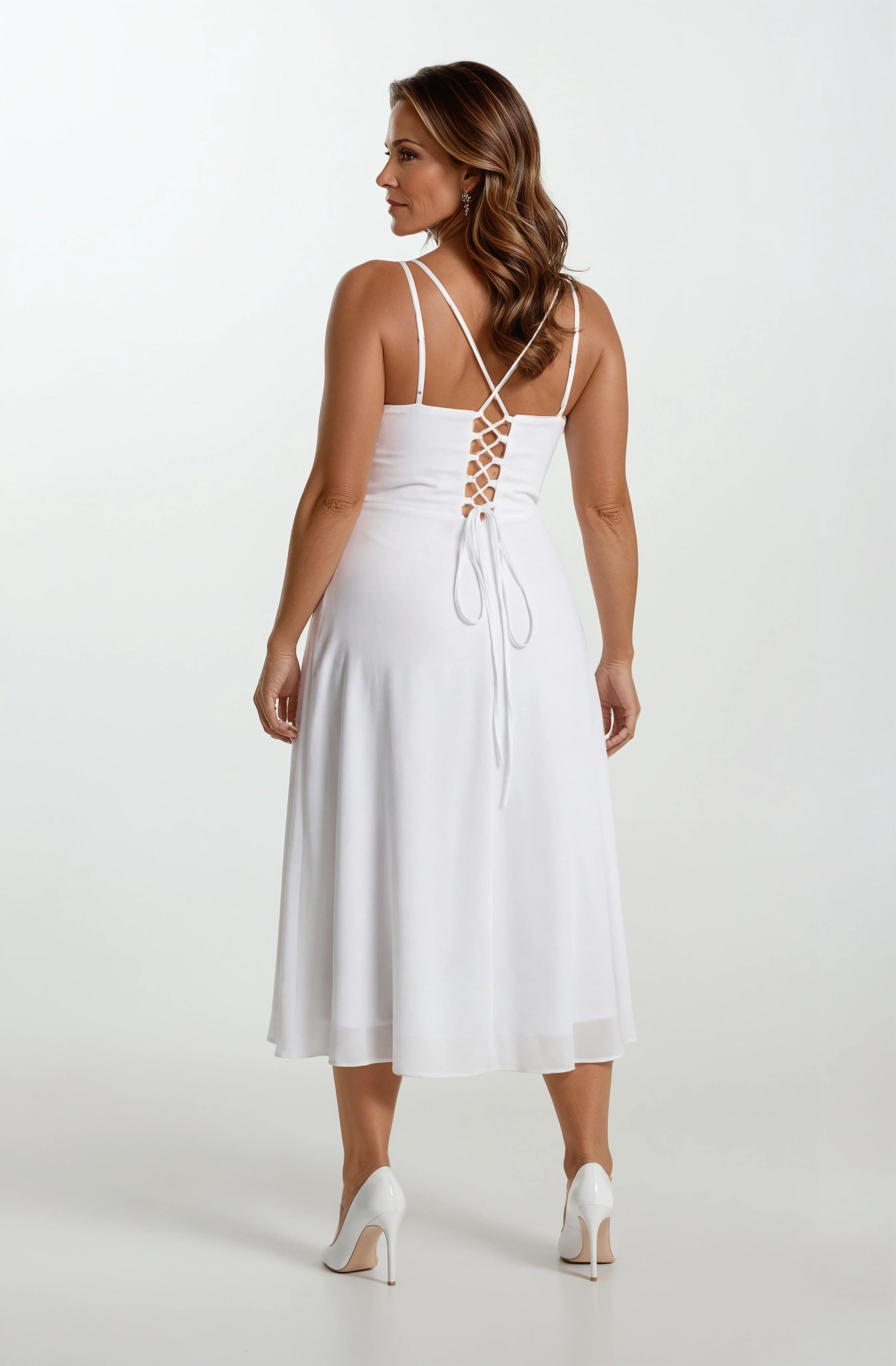 Gegia  Kruvaze Çapraz Bağcıklı Kısa Abiye BEYAZ