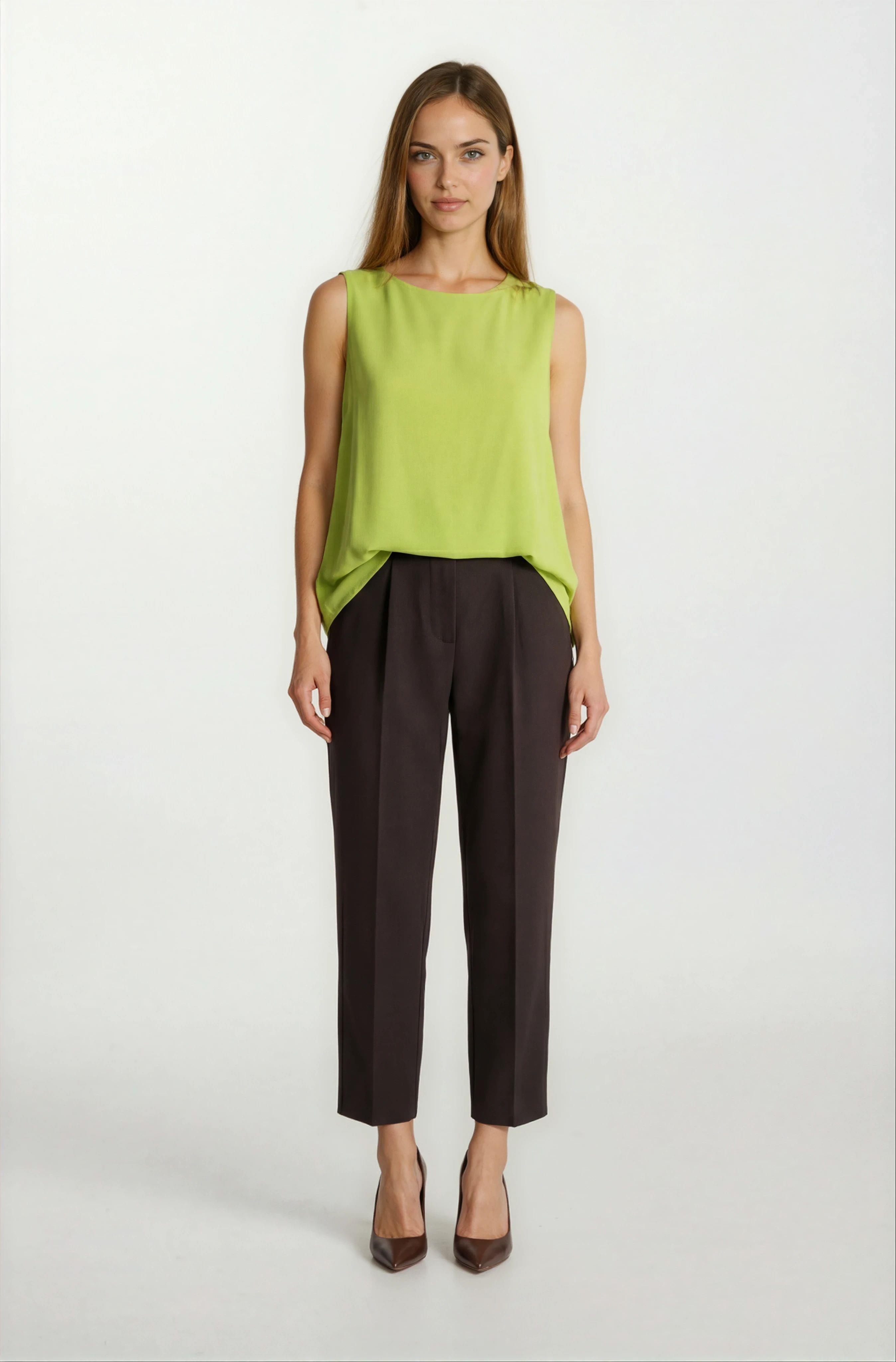 Genuina Pileli Dar Paça Pantolon KAHVE