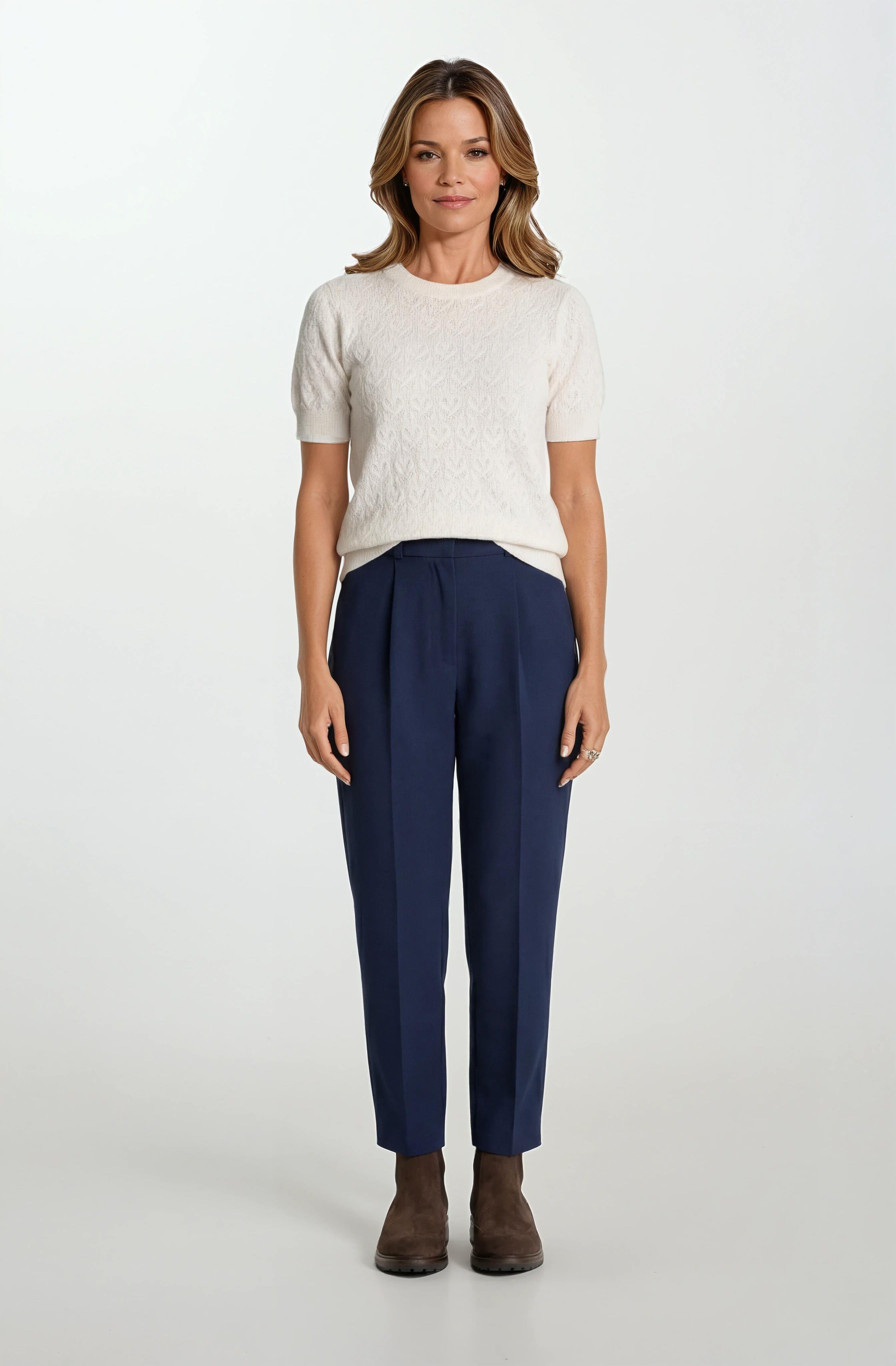 Genuina Pileli Dar Paça Pantolon LACİVERT