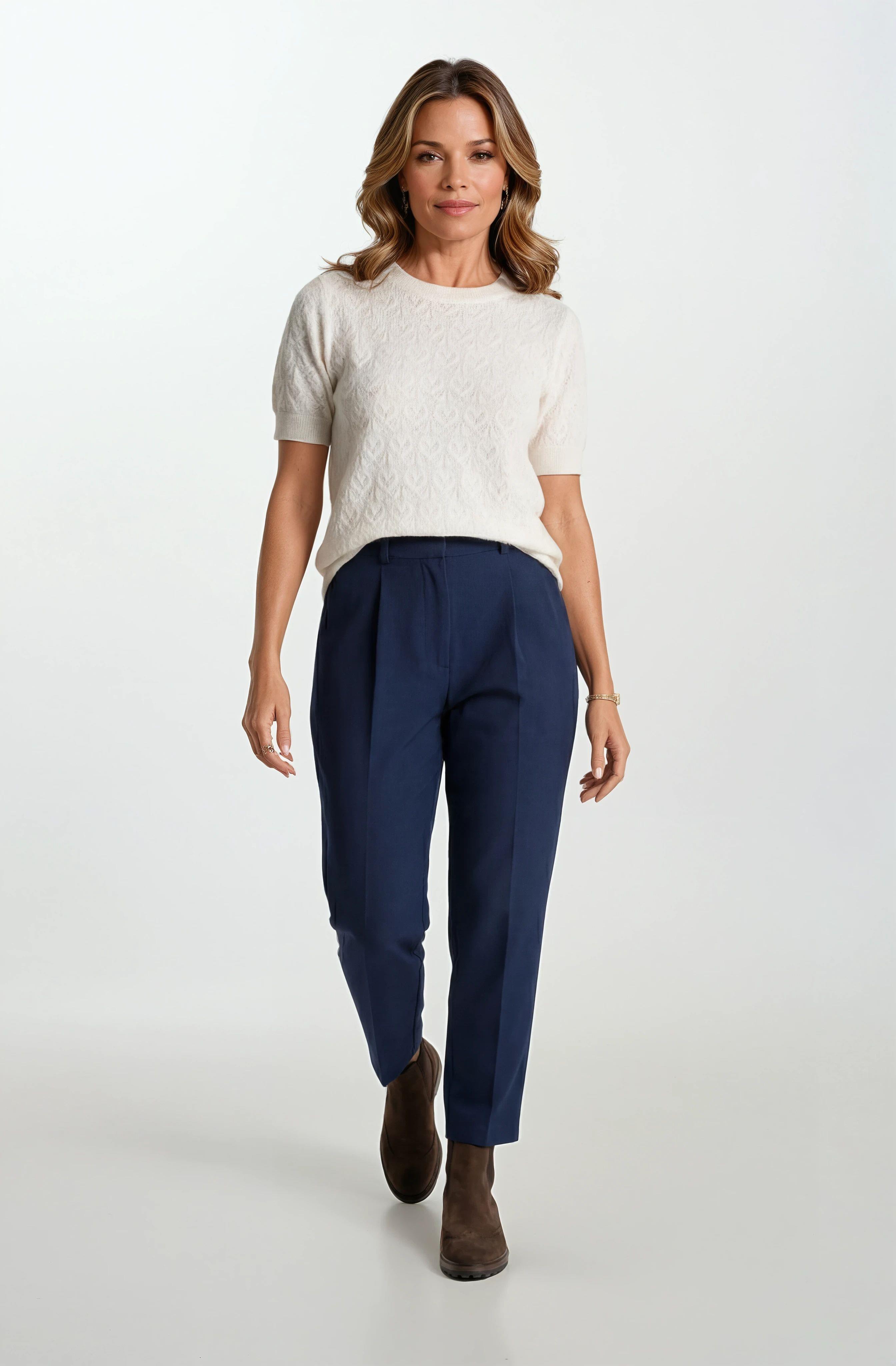 Genuina Pileli Dar Paça Pantolon LACİVERT