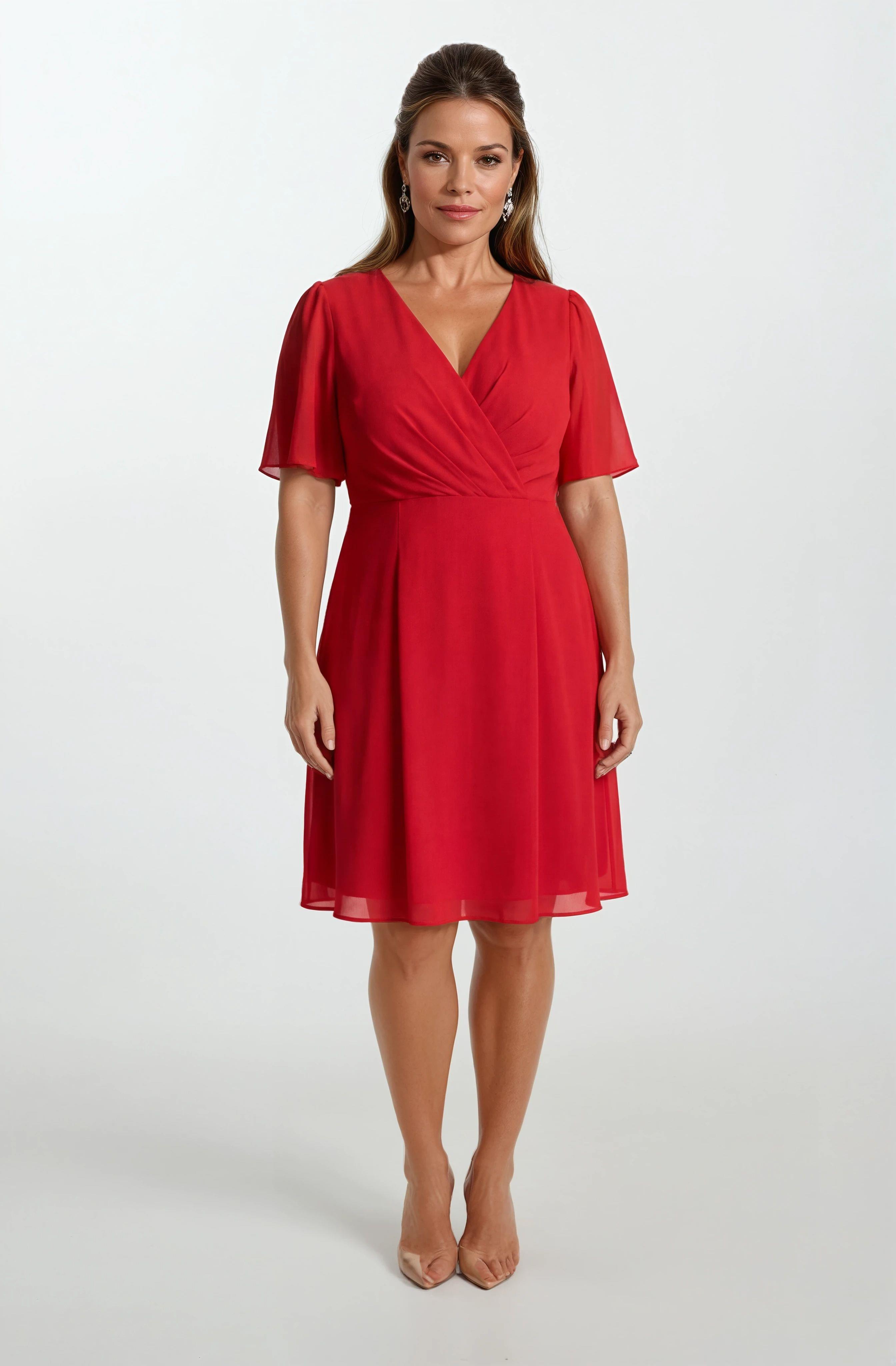 Geppino Kruvaze Yaka Kısa Abiye Elbise KIRMIZI