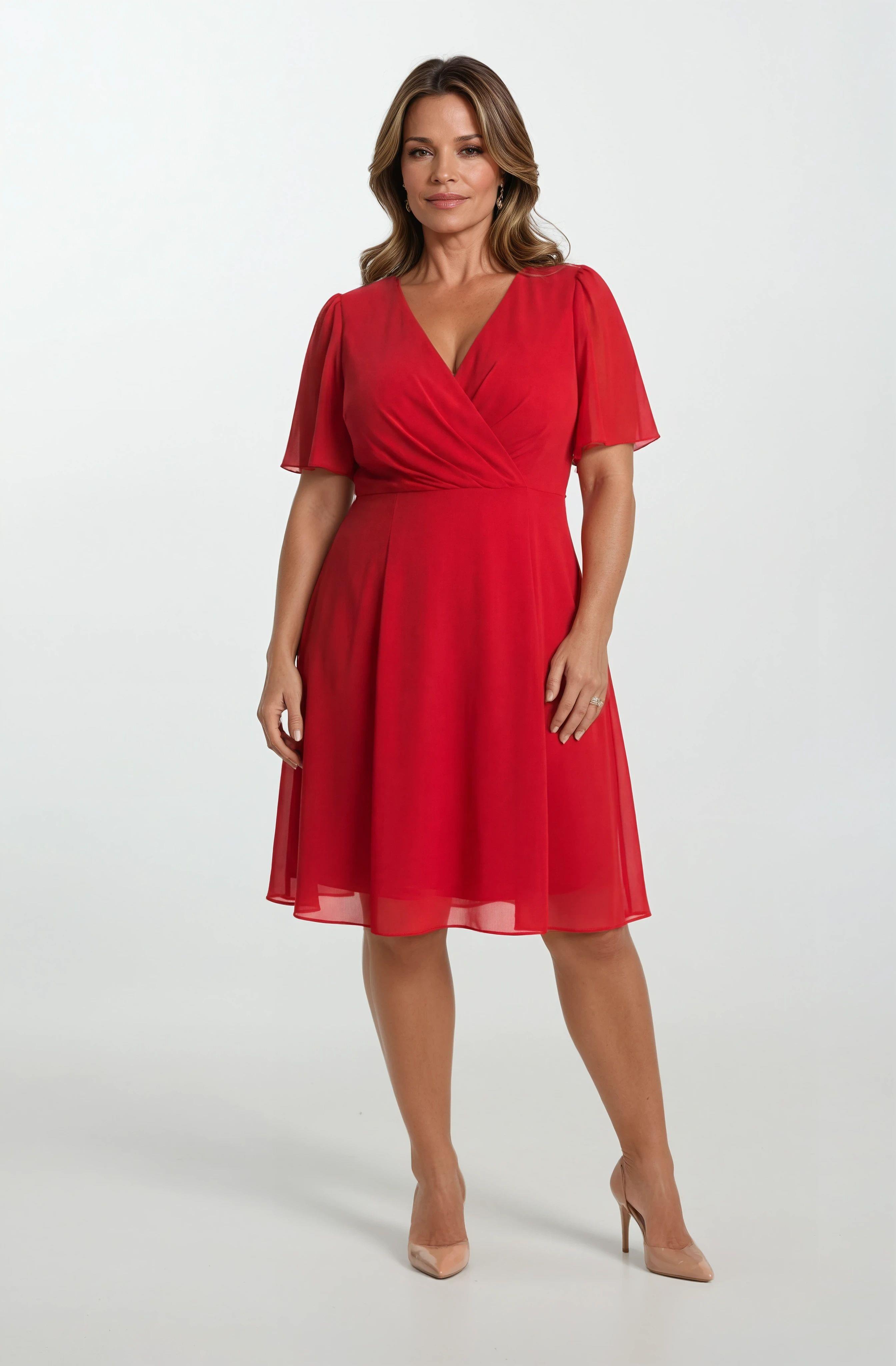 Geppino Kruvaze Yaka Kısa Abiye Elbise KIRMIZI