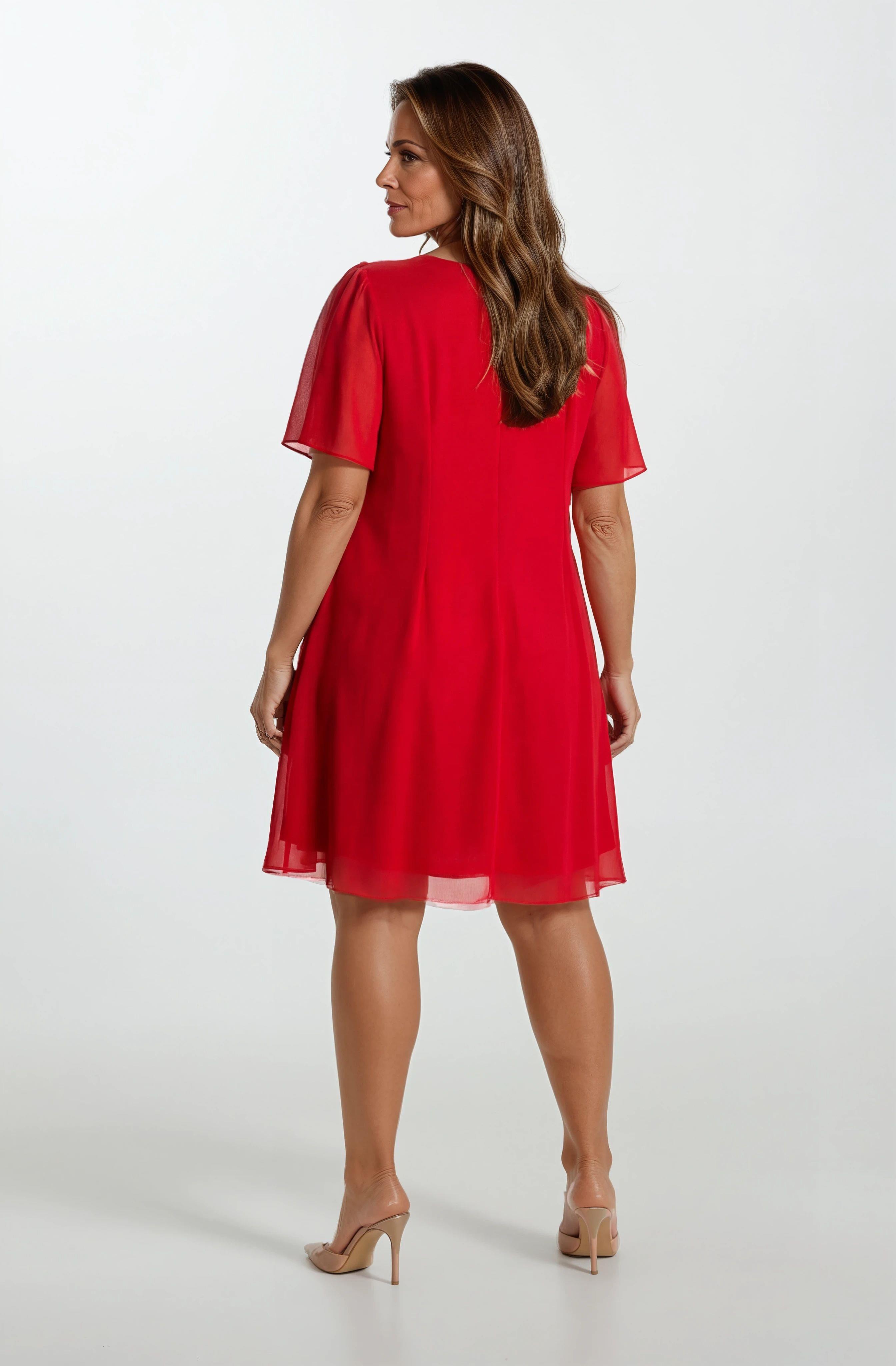 Geppino Kruvaze Yaka Kısa Abiye Elbise KIRMIZI