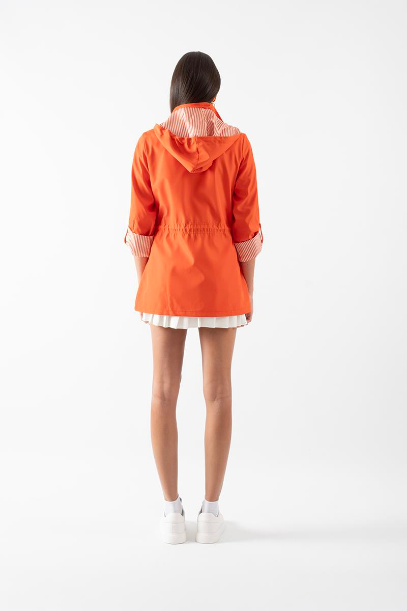 Goudot Kapüşonlu Mevsimlik Parka – Beli Büzgülü, Çıtçıt Detaylı TURUNCU