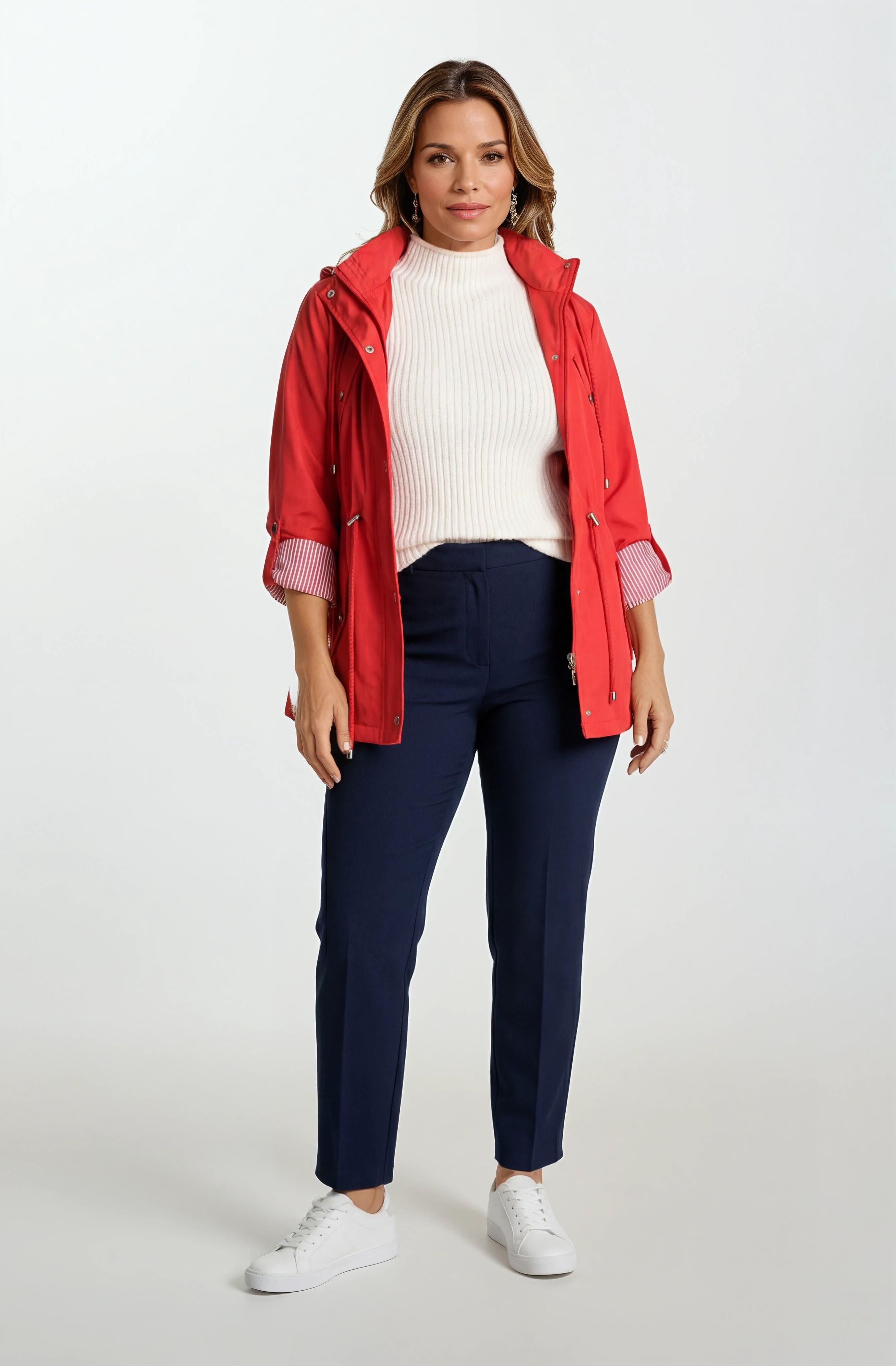 Goudot Kapüşonlu Mevsimlik Parka – Beli Büzgülü, Çıtçıt Detaylı KIRMIZI