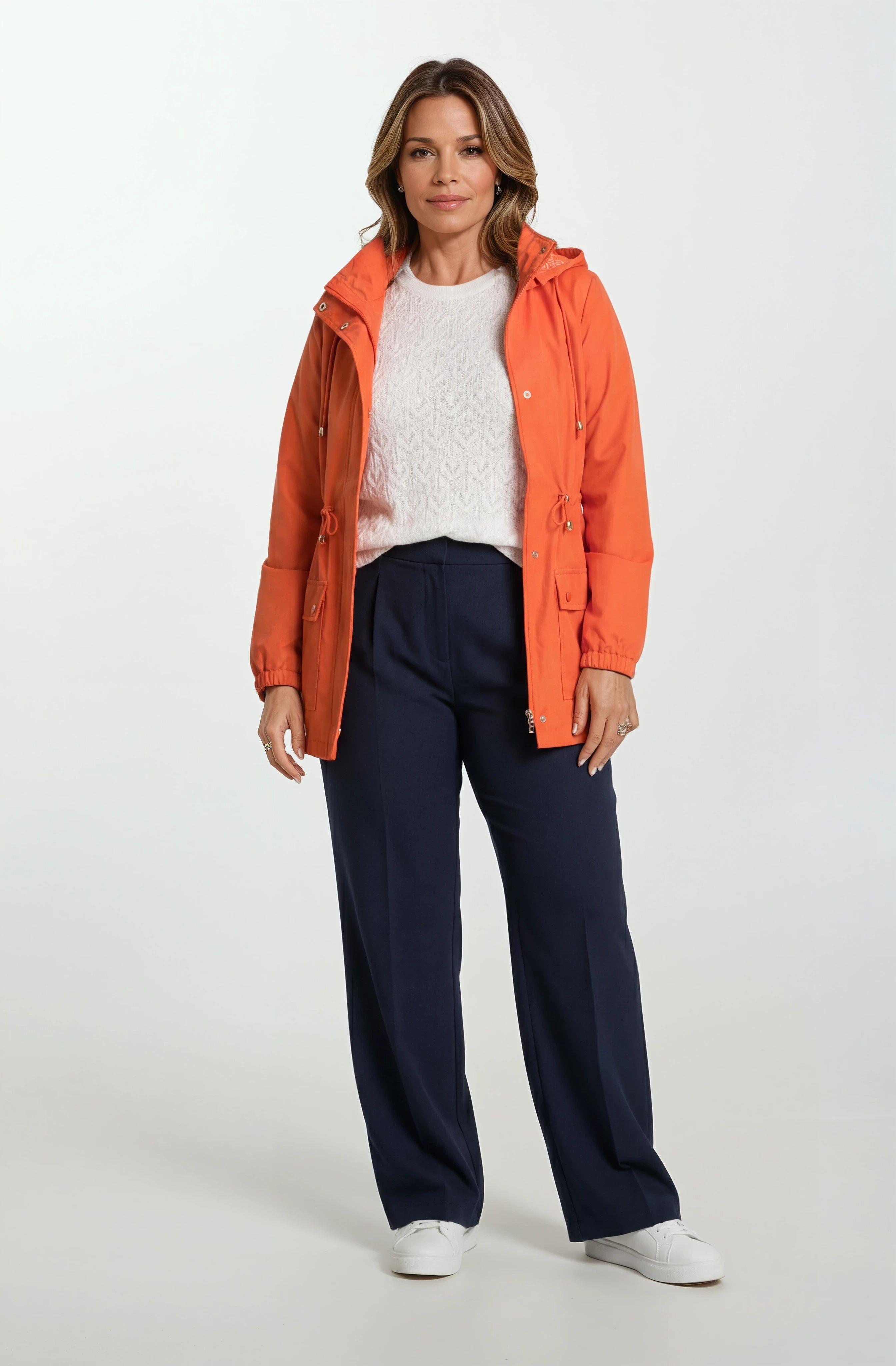 Goudot Kapüşonlu Mevsimlik Parka – Beli Büzgülü, Çıtçıt Detaylı TURUNCU