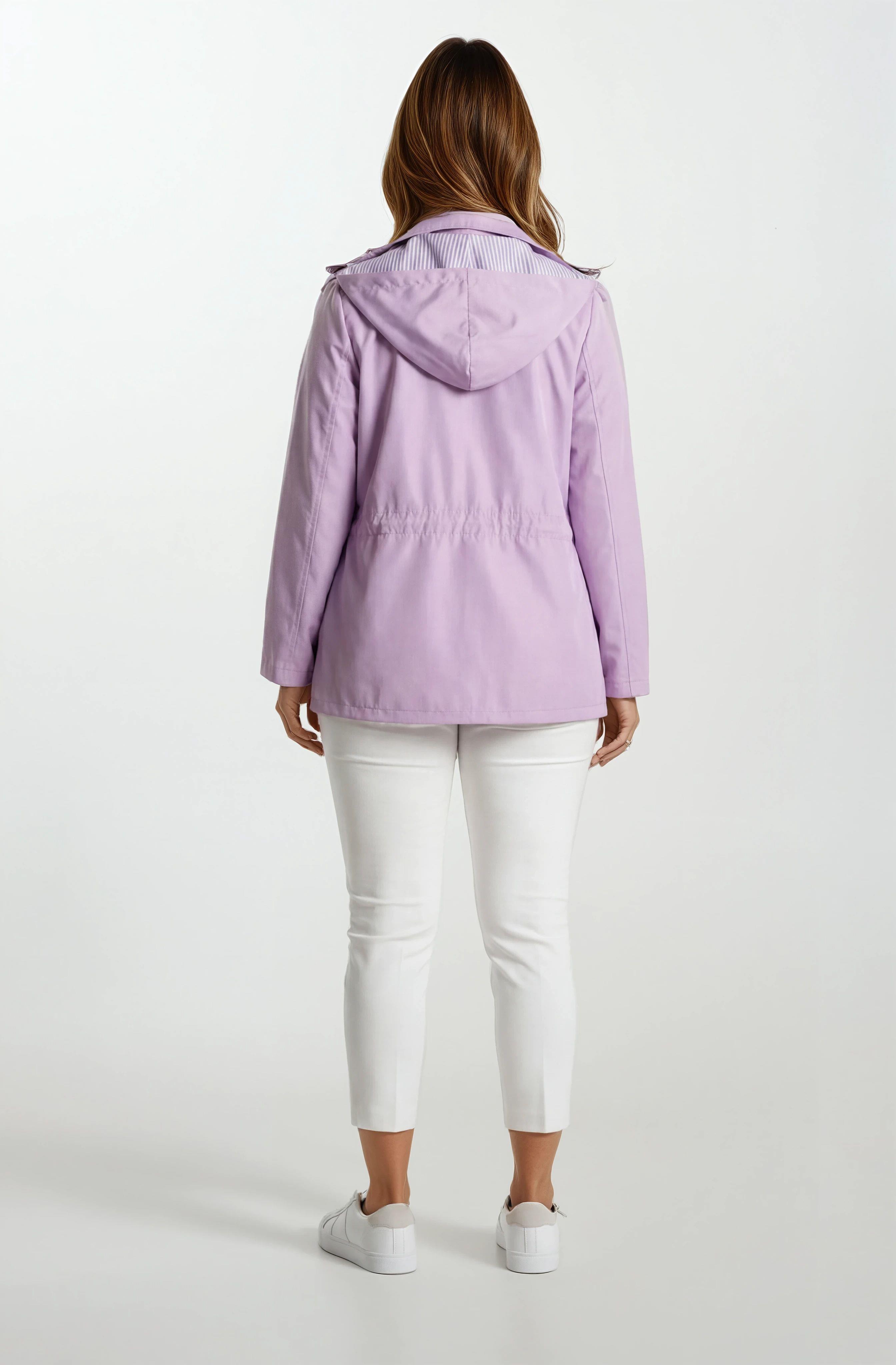 Goudot Kapüşonlu Mevsimlik Parka – Beli Büzgülü, Çıtçıt Detaylı LİLA