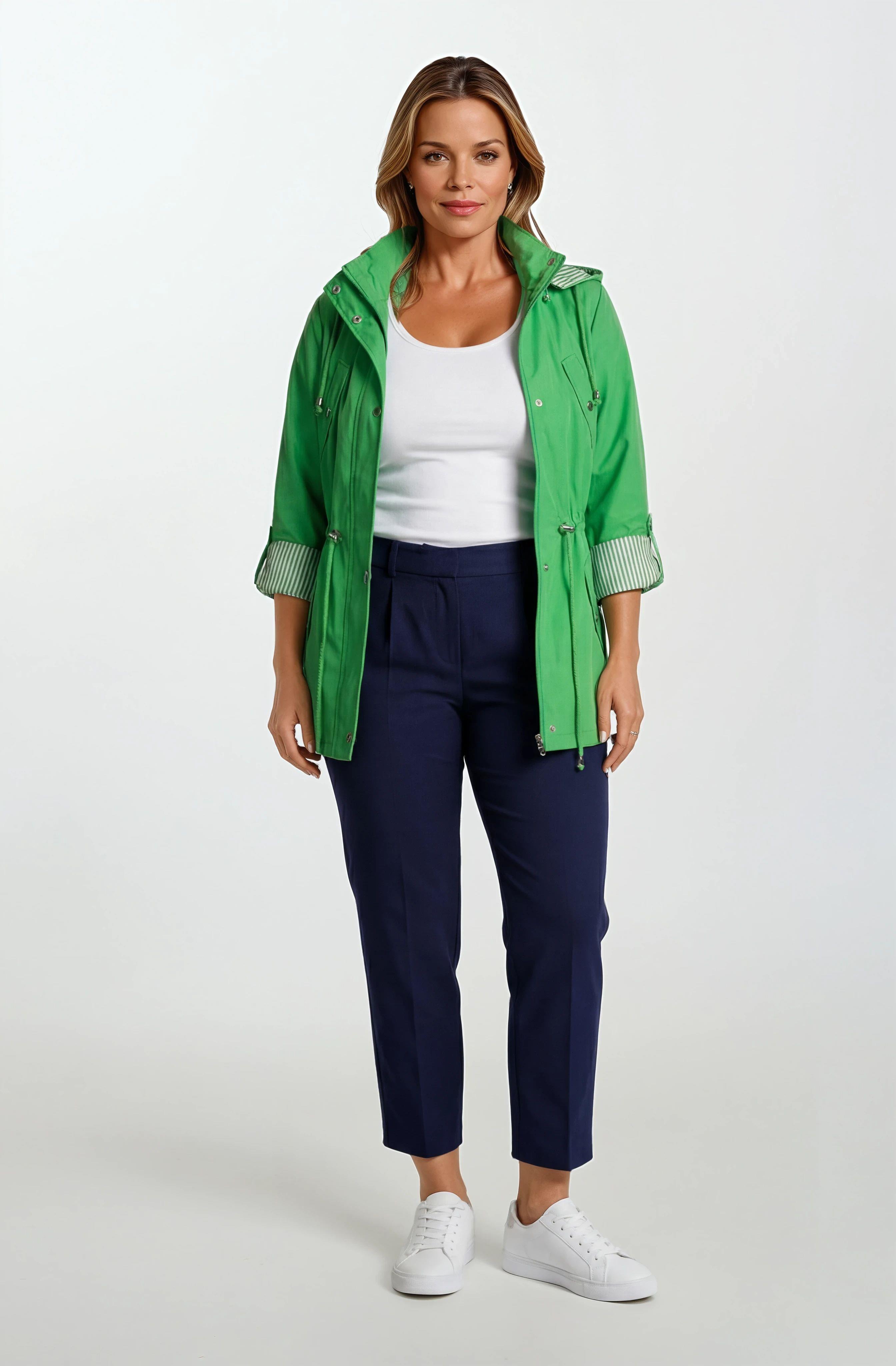 Goudot Kapüşonlu Mevsimlik Parka – Beli Büzgülü, Çıtçıt Detaylı YEŞİL