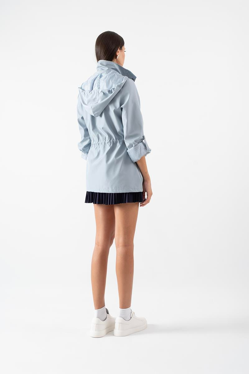 Goudot Kapüşonlu Mevsimlik Parka – Beli Büzgülü, Çıtçıt Detaylı MAVİ