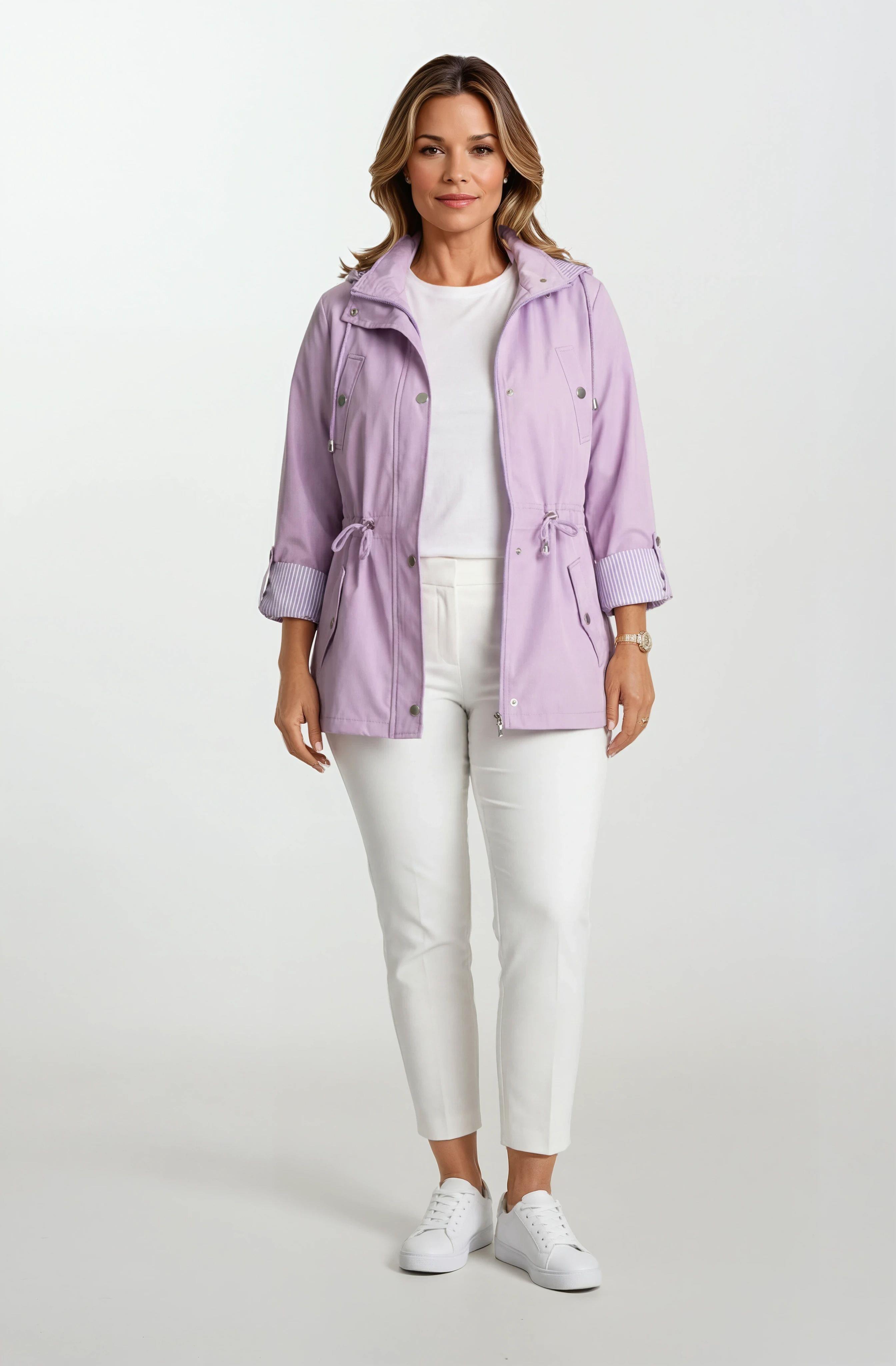 Goudot Kapüşonlu Mevsimlik Parka – Beli Büzgülü, Çıtçıt Detaylı LİLA