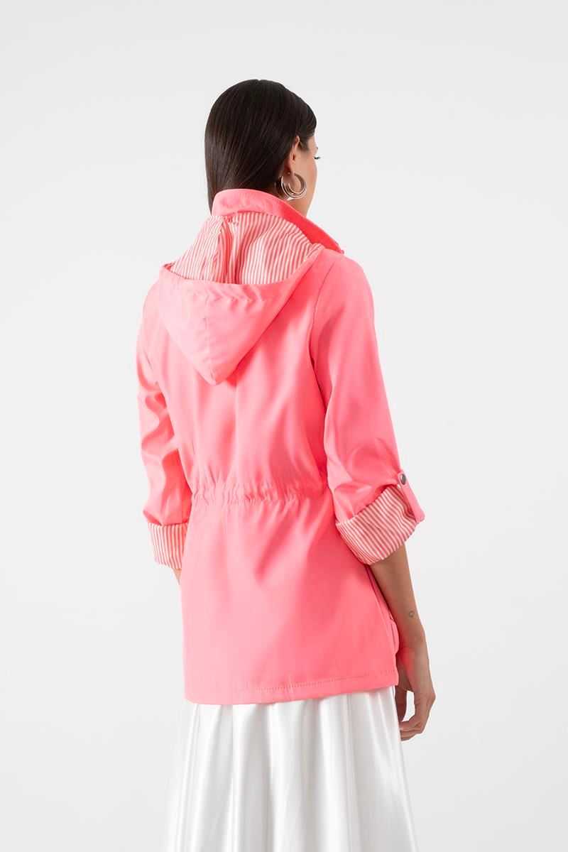 Goudot Kapüşonlu Mevsimlik Parka – Beli Büzgülü, Çıtçıt Detaylı PEMBE