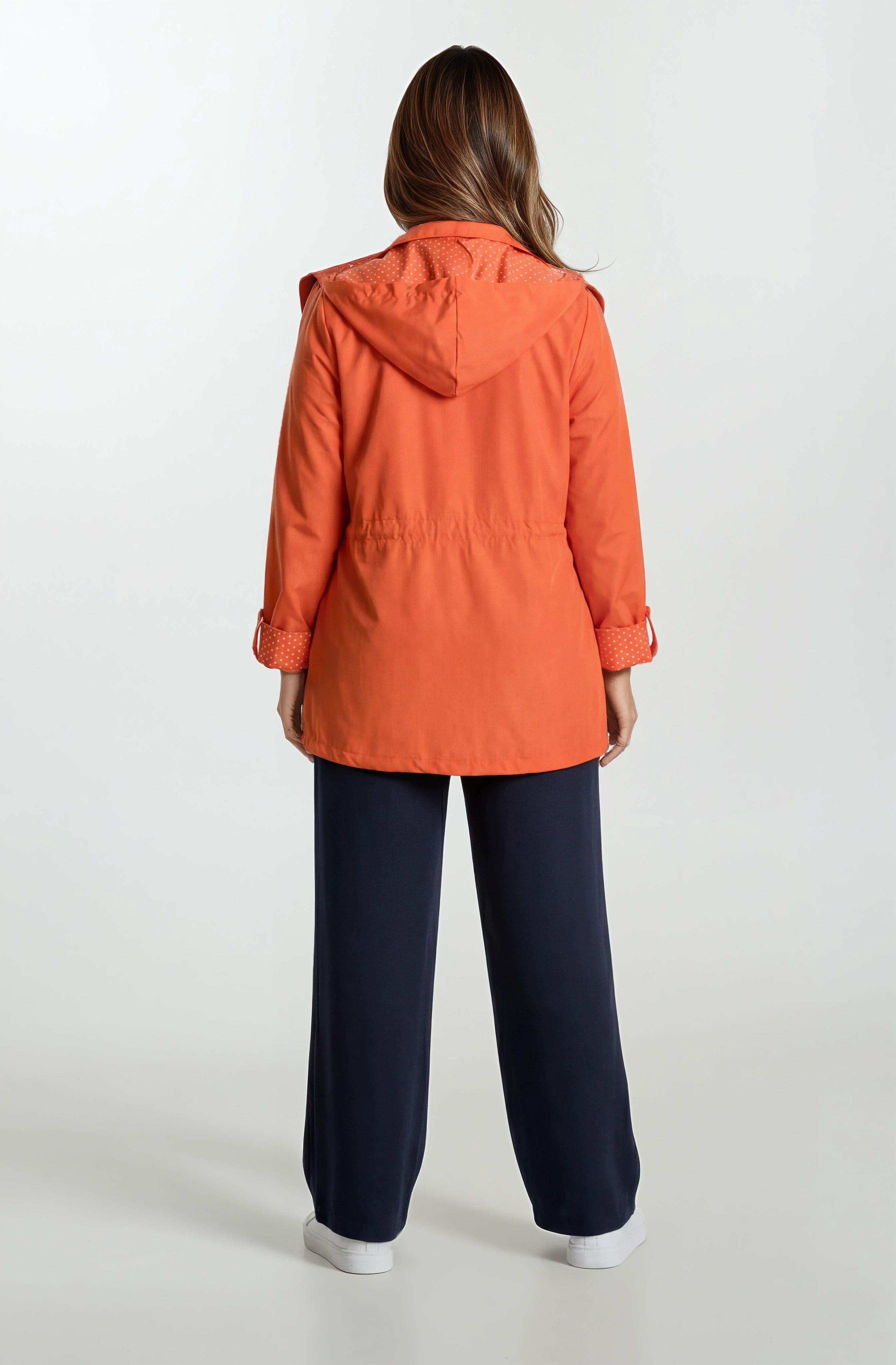 Goudot Kapüşonlu Mevsimlik Parka – Beli Büzgülü, Çıtçıt Detaylı TURUNCU