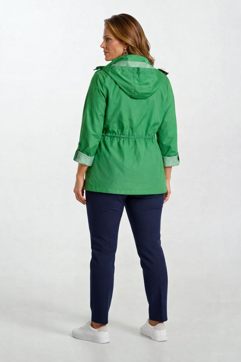 Goudot Kapüşonlu Mevsimlik Parka – Beli Büzgülü, Çıtçıt Detaylı YEŞİL