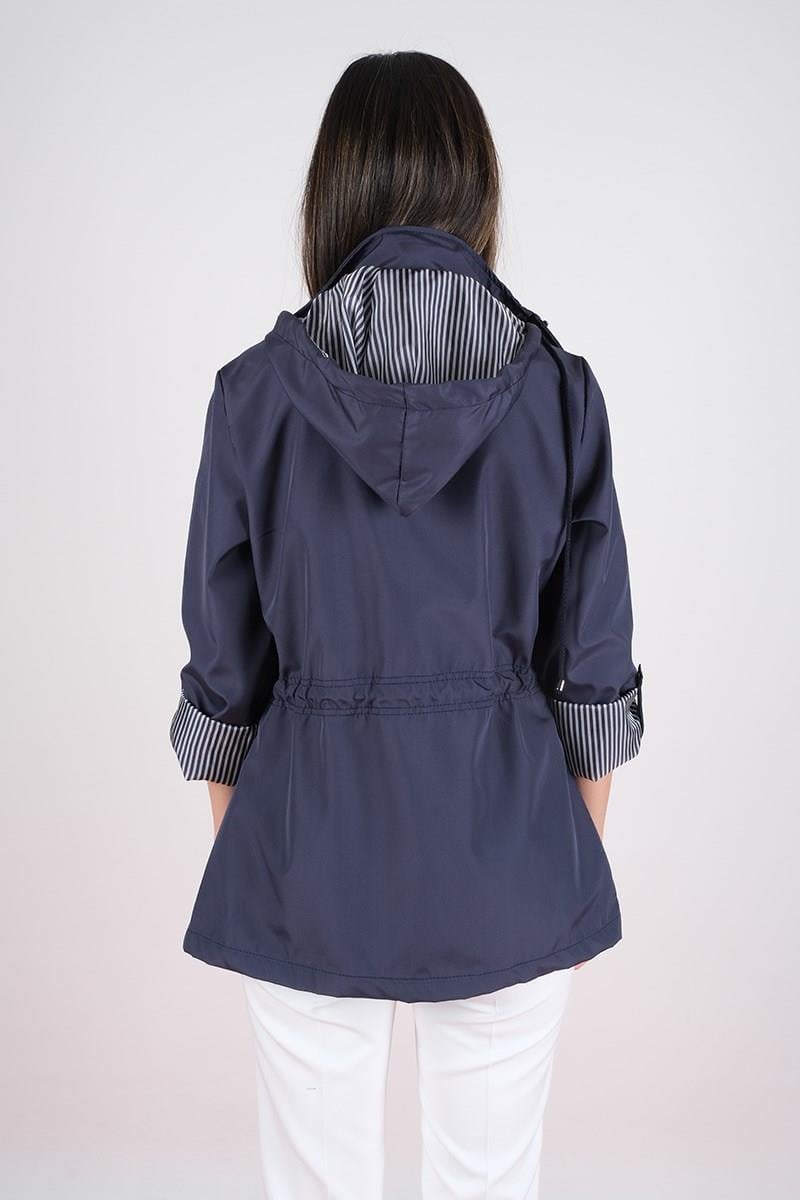 Goudot Kapüşonlu Mevsimlik Parka – Beli Büzgülü, Çıtçıt Detaylı LACİVERT