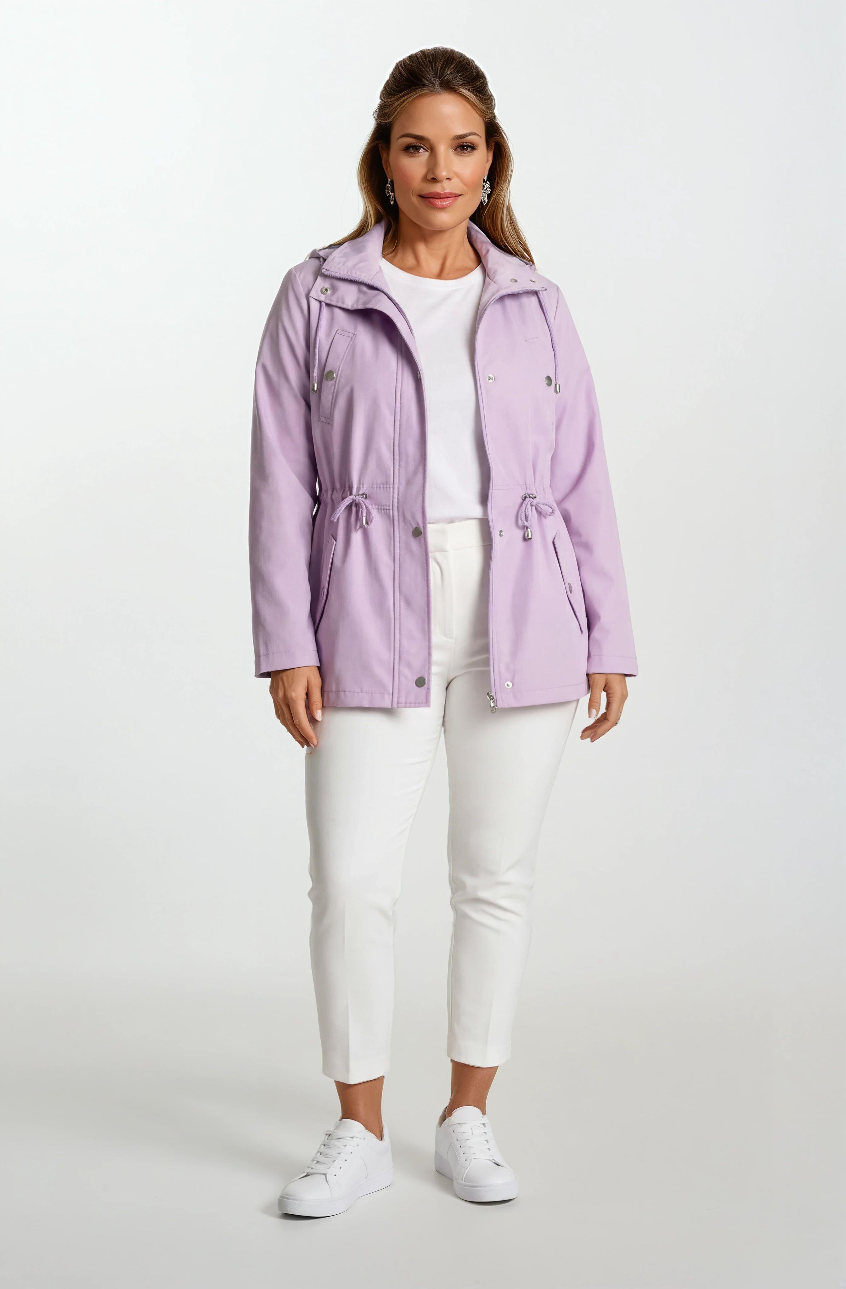 Goudot Kapüşonlu Mevsimlik Parka – Beli Büzgülü, Çıtçıt Detaylı LİLA