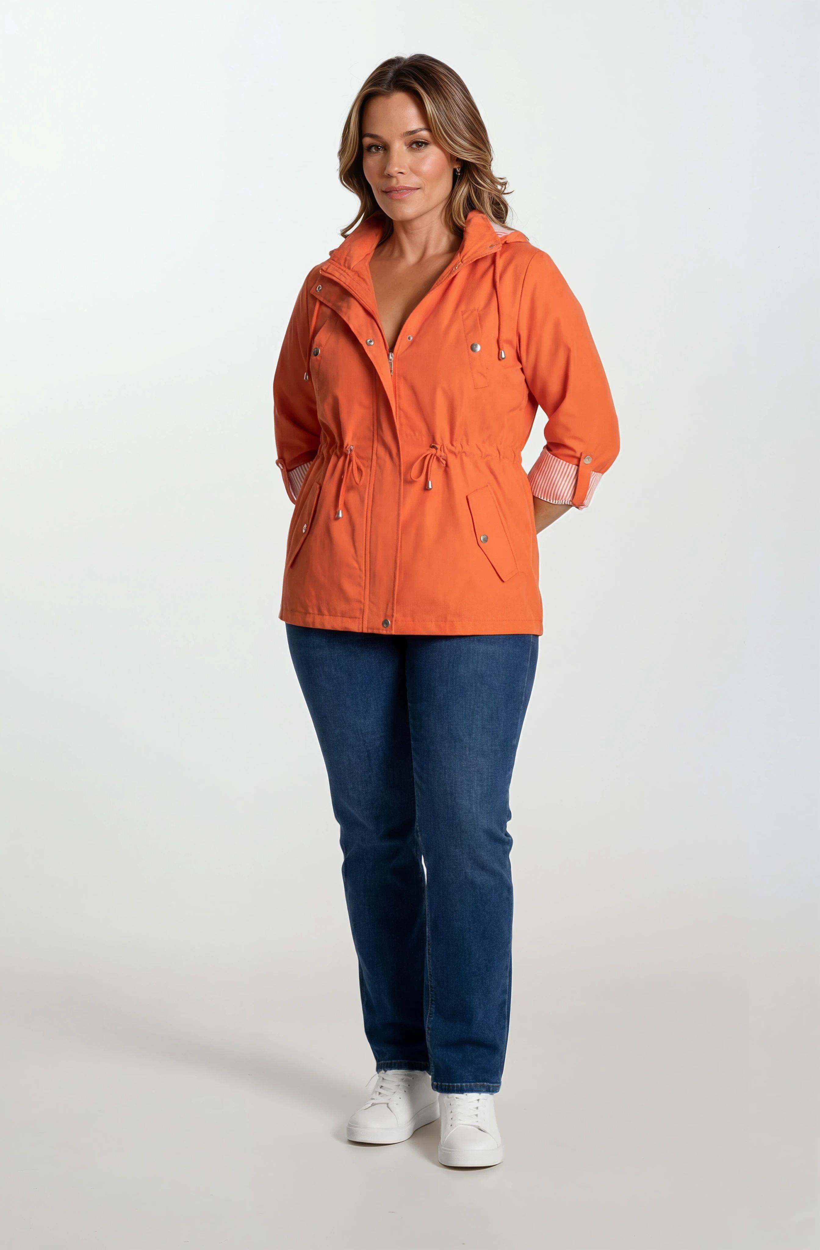 Goudot Kapüşonlu Mevsimlik Parka – Beli Büzgülü, Çıtçıt Detaylı TURUNCU