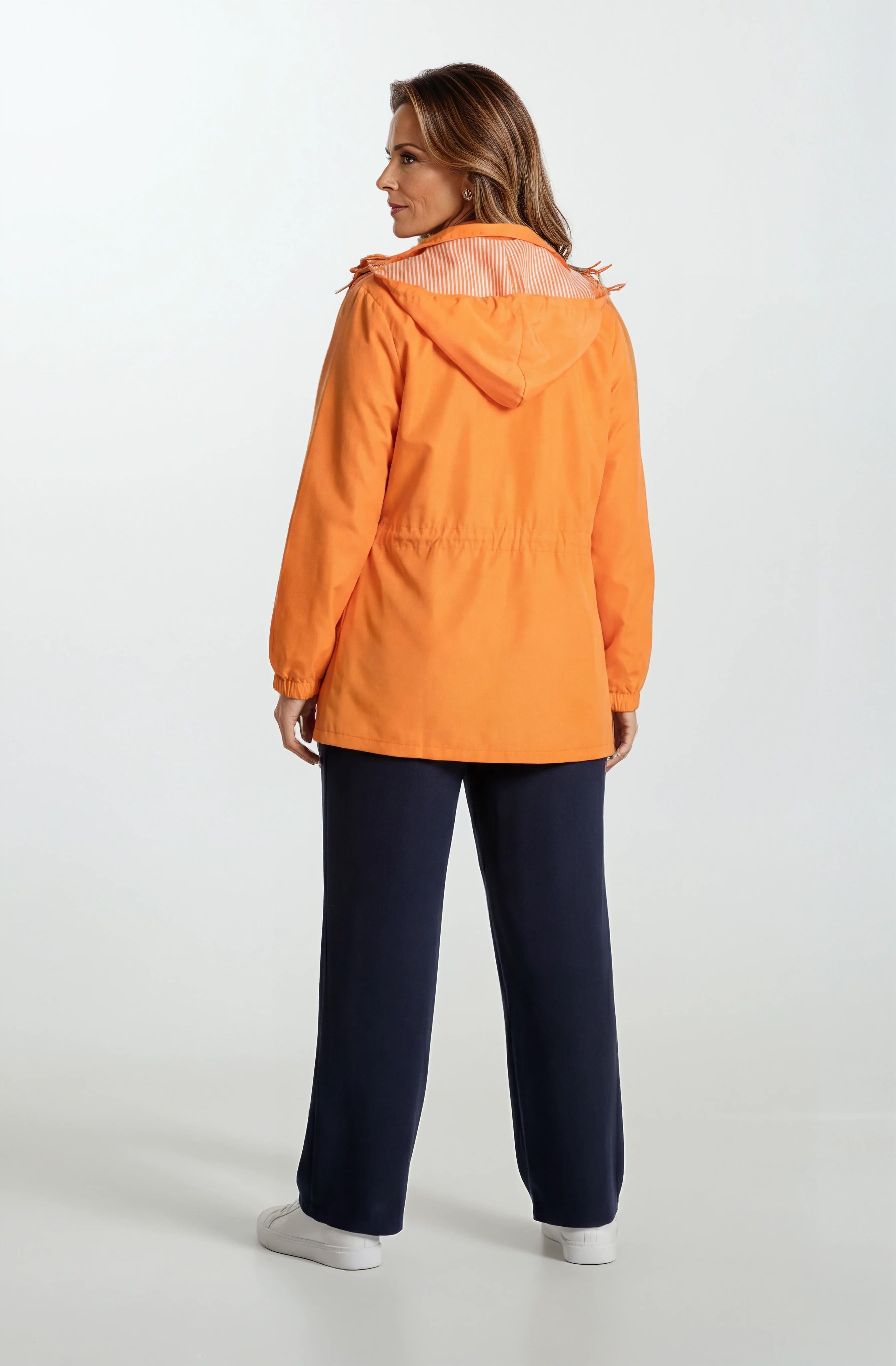 Goudot Kapüşonlu Mevsimlik Parka – Beli Büzgülü, Çıtçıt Detaylı ORANJ