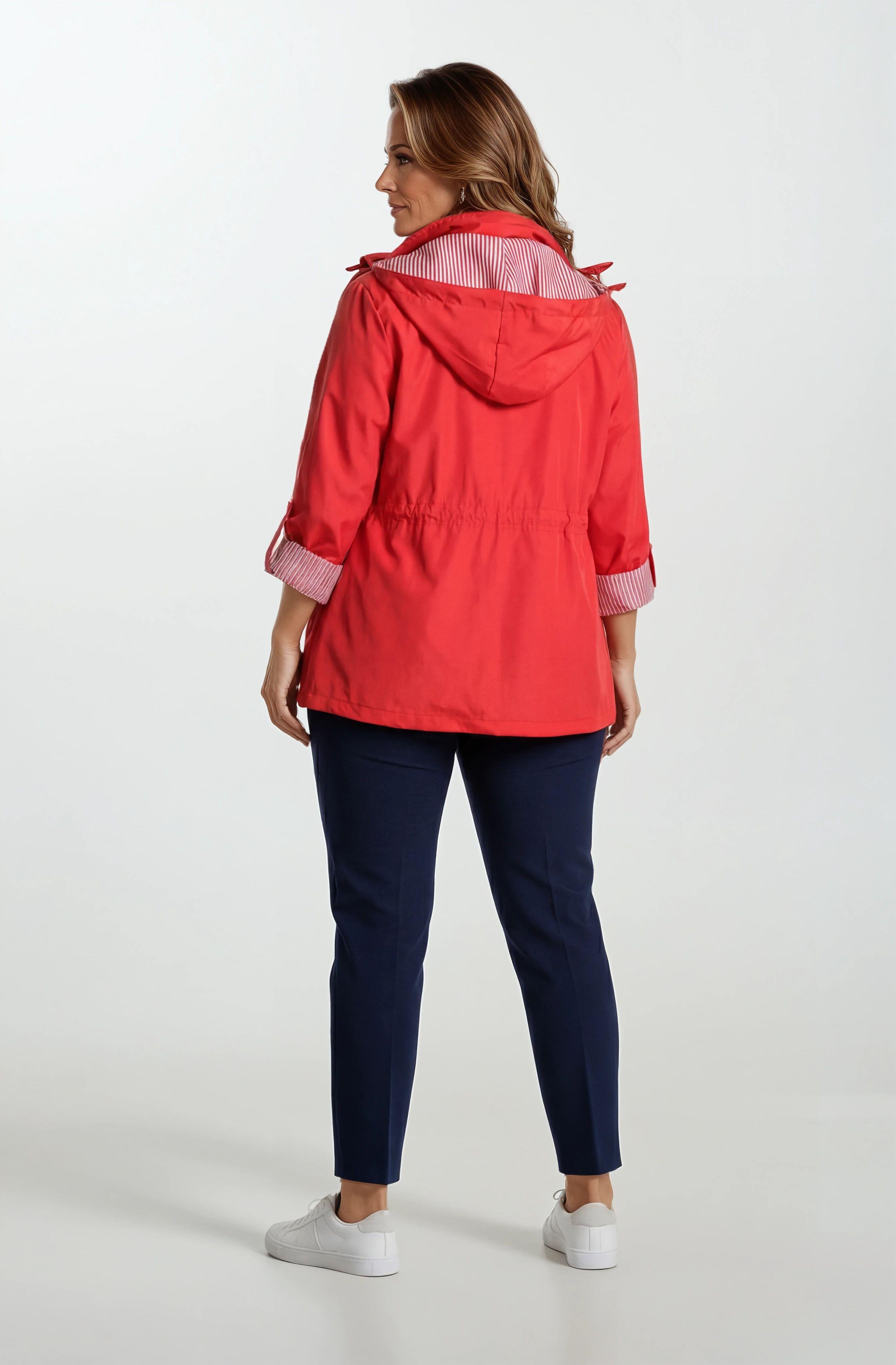 Goudot Kapüşonlu Mevsimlik Parka – Beli Büzgülü, Çıtçıt Detaylı KIRMIZI