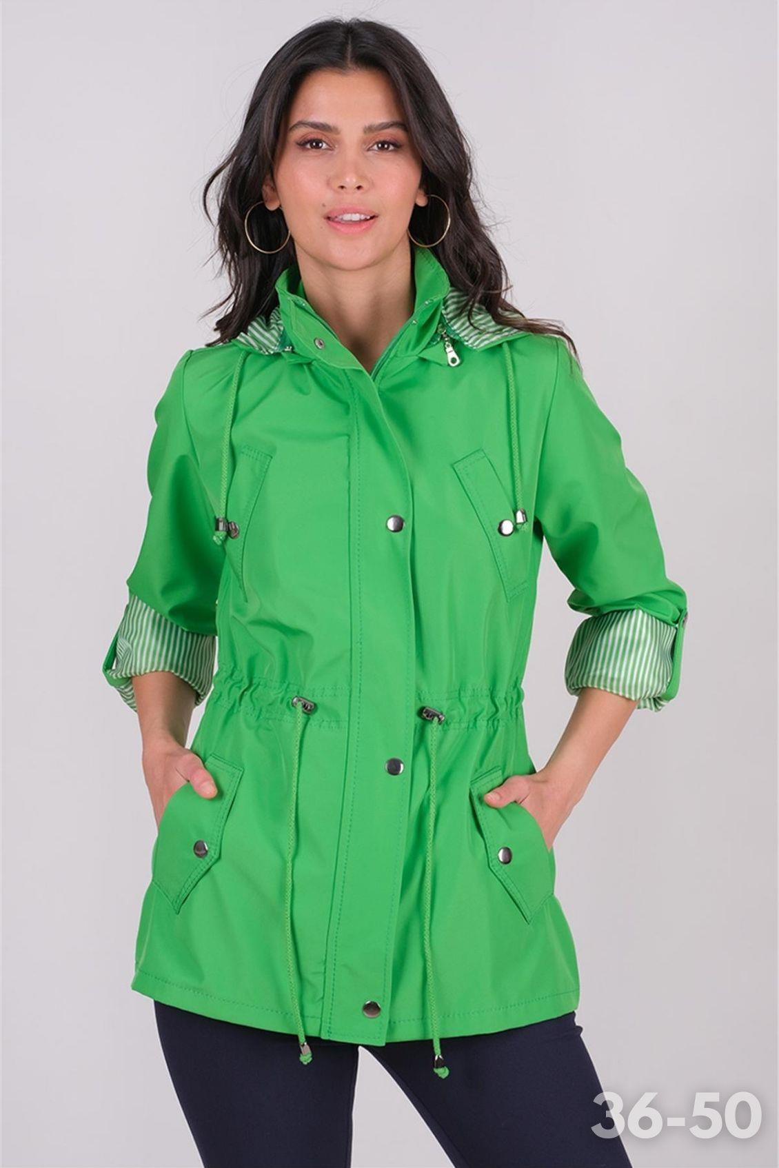 Goudot Kapüşonlu Mevsimlik Parka – Beli Büzgülü, Çıtçıt Detaylı YEŞİL