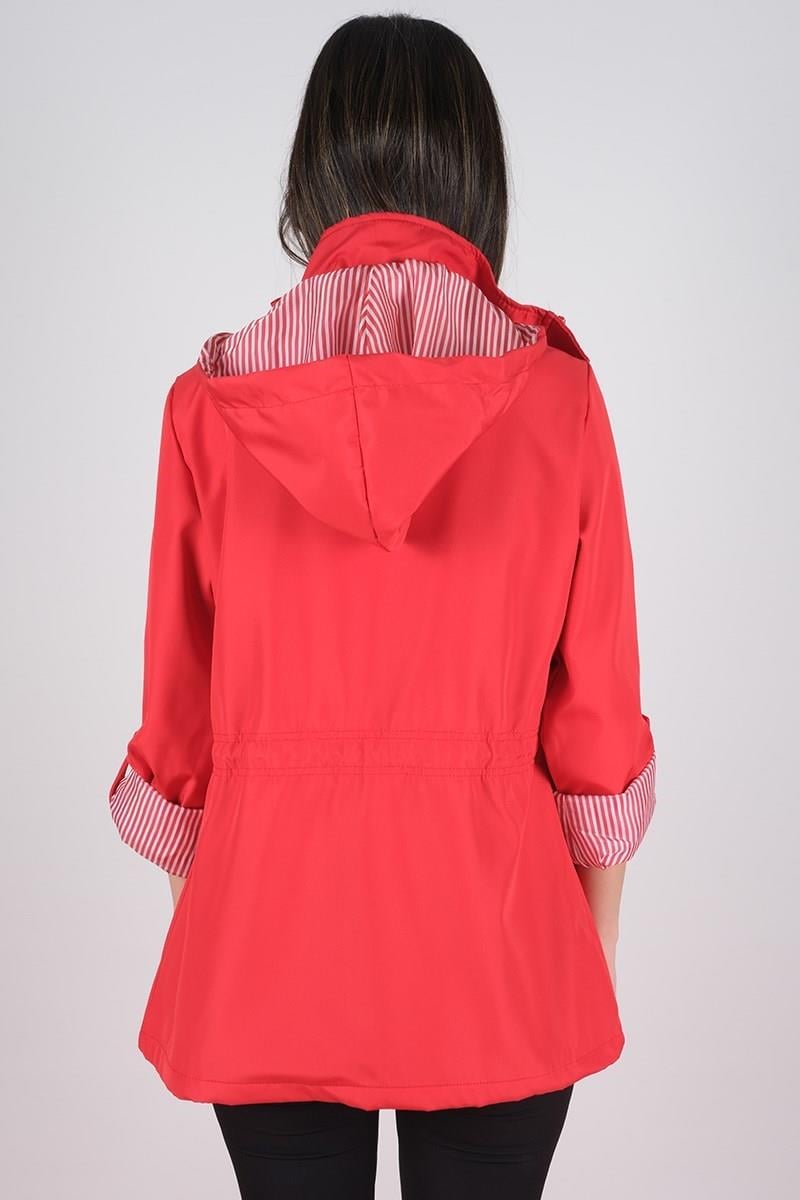 Goudot Kapüşonlu Mevsimlik Parka – Beli Büzgülü, Çıtçıt Detaylı KIRMIZI