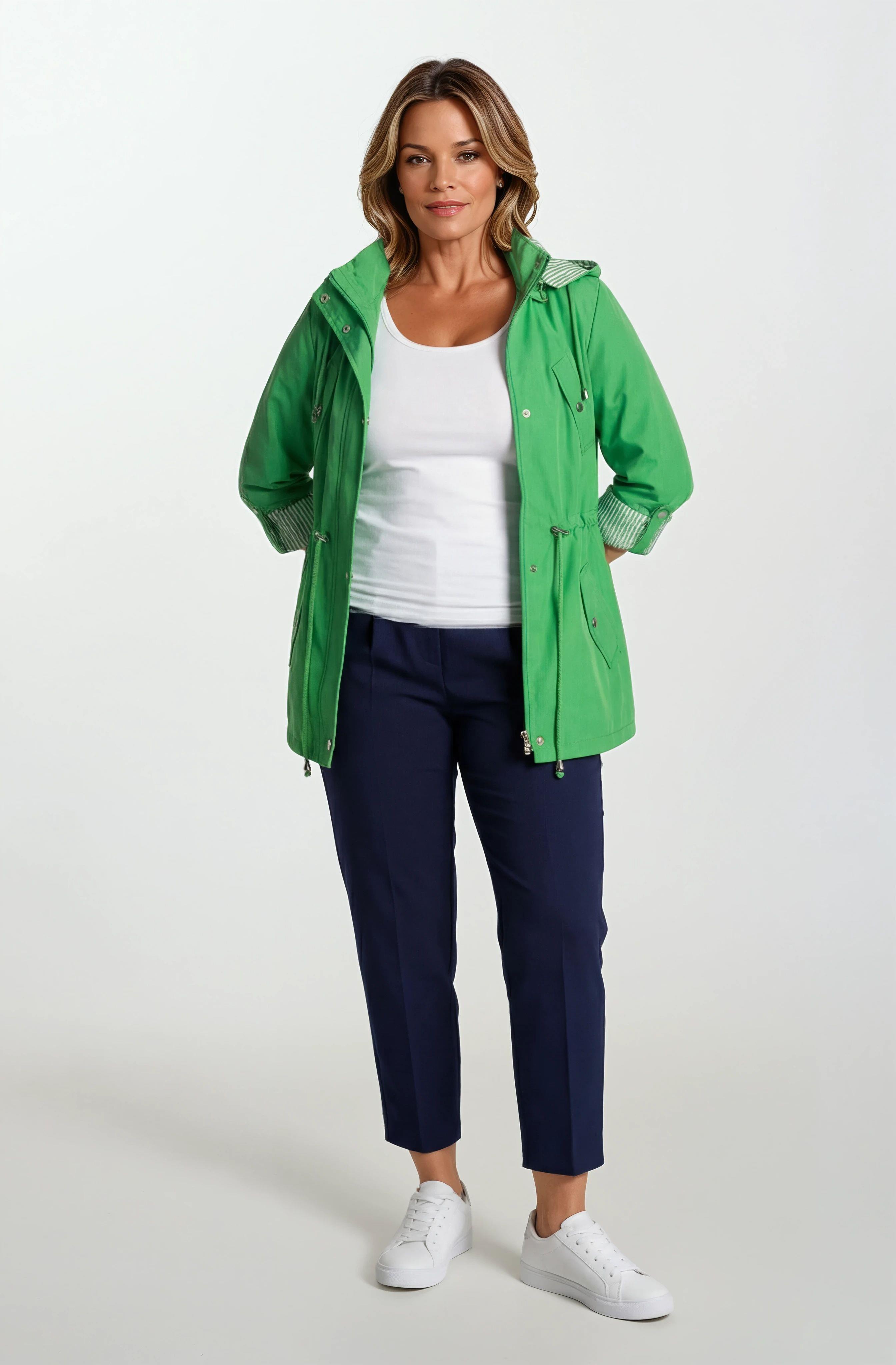 Goudot Kapüşonlu Mevsimlik Parka – Beli Büzgülü, Çıtçıt Detaylı YEŞİL