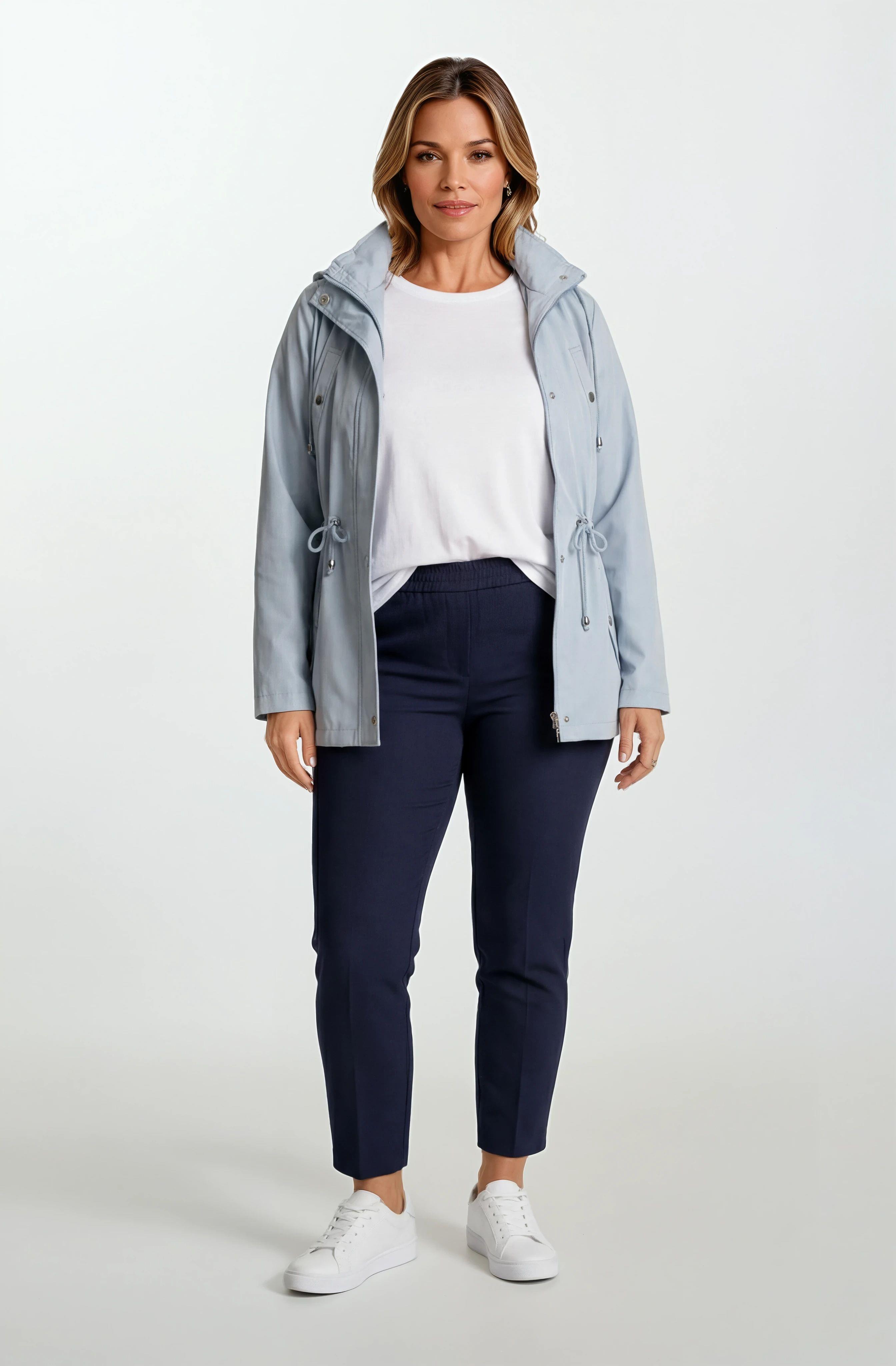 Goudot Kapüşonlu Mevsimlik Parka – Beli Büzgülü, Çıtçıt Detaylı MAVİ