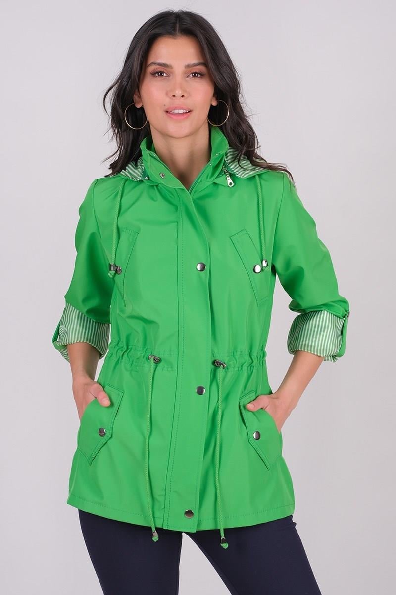 Goudot Kapüşonlu Mevsimlik Parka – Beli Büzgülü, Çıtçıt Detaylı YEŞİL