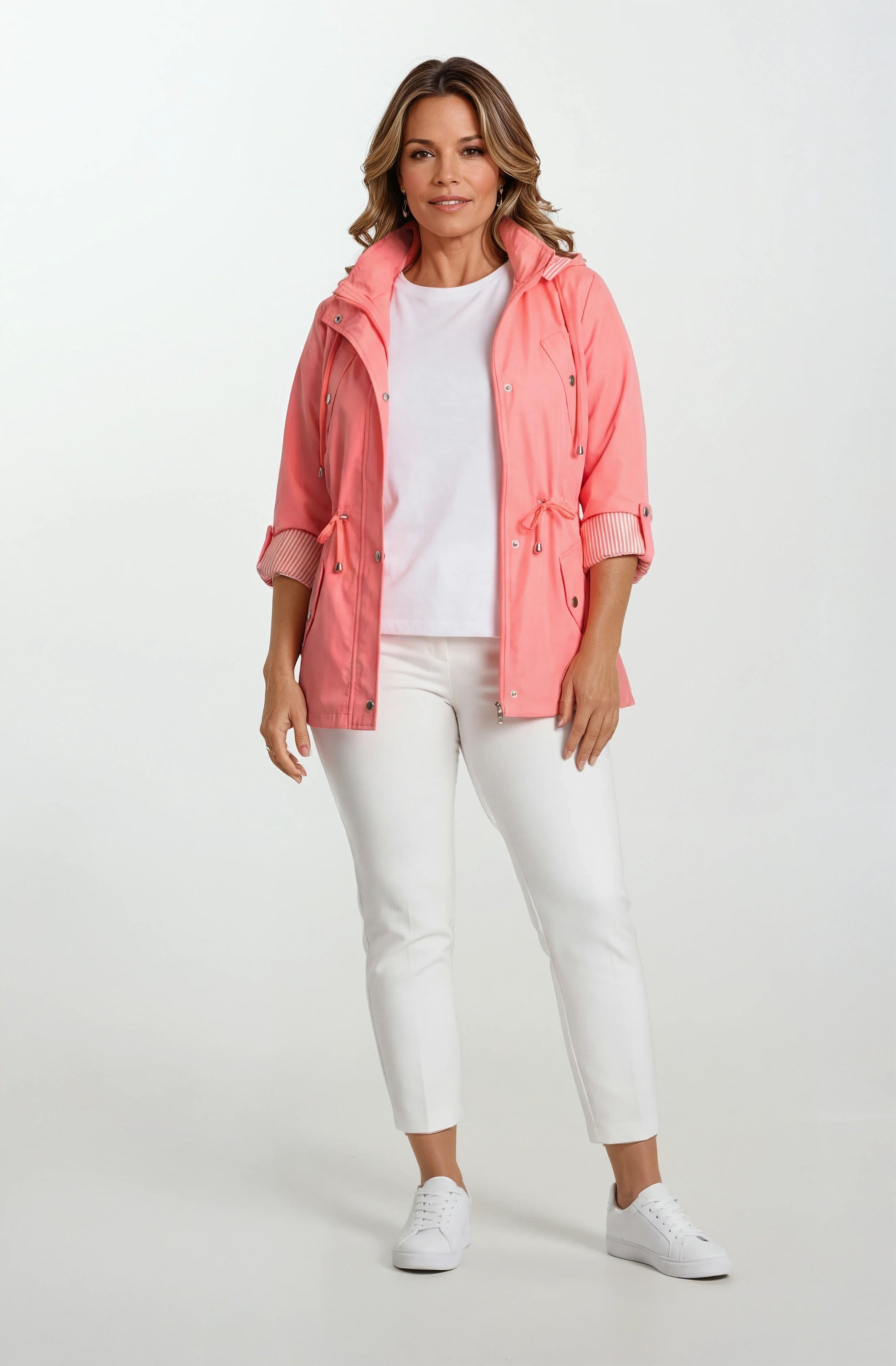 Goudot Kapüşonlu Mevsimlik Parka – Beli Büzgülü, Çıtçıt Detaylı PEMBE