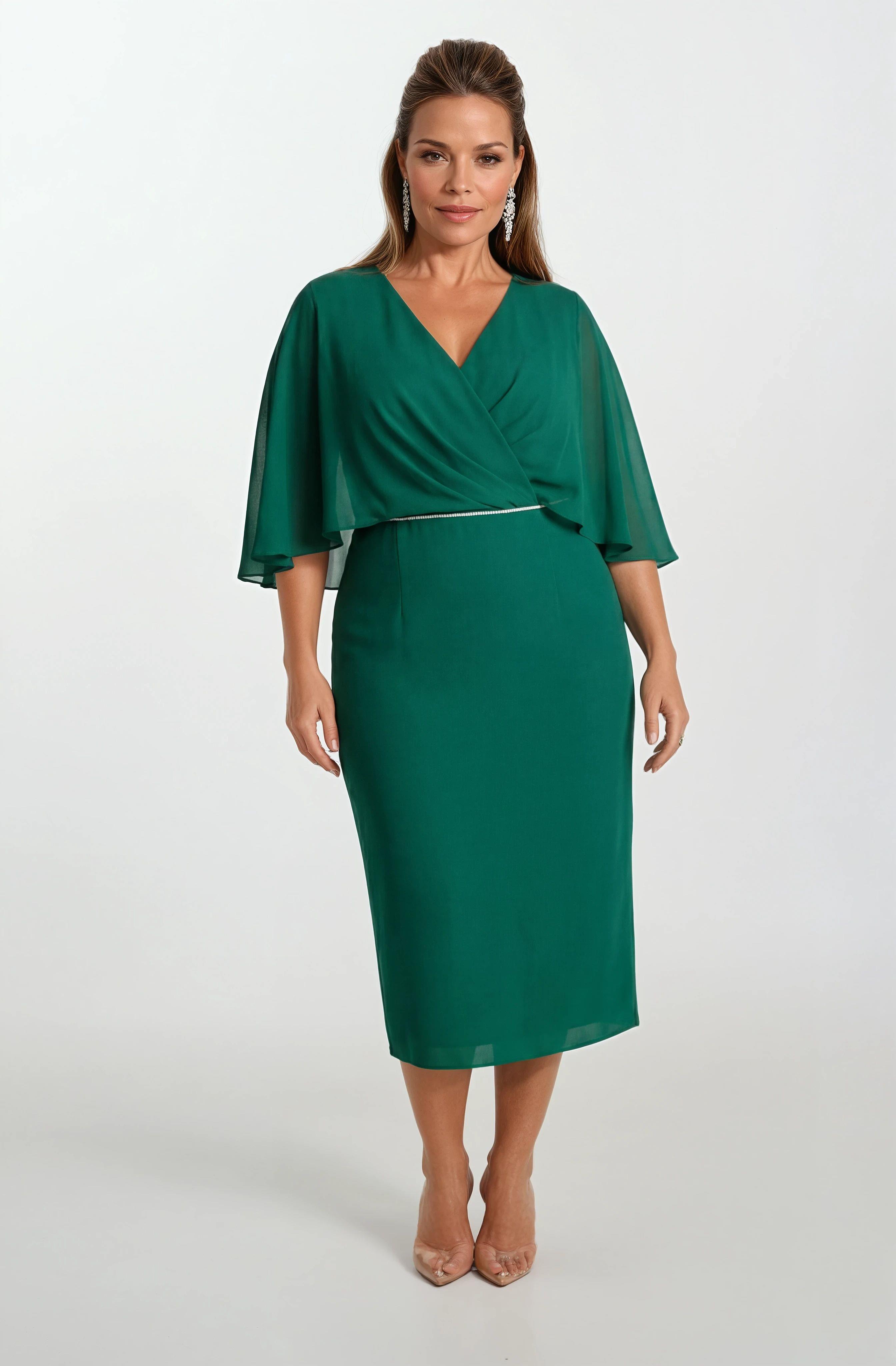 Guelfino Kruvaze Yaka Kısa Abiye Elbise ZÜMRÜT