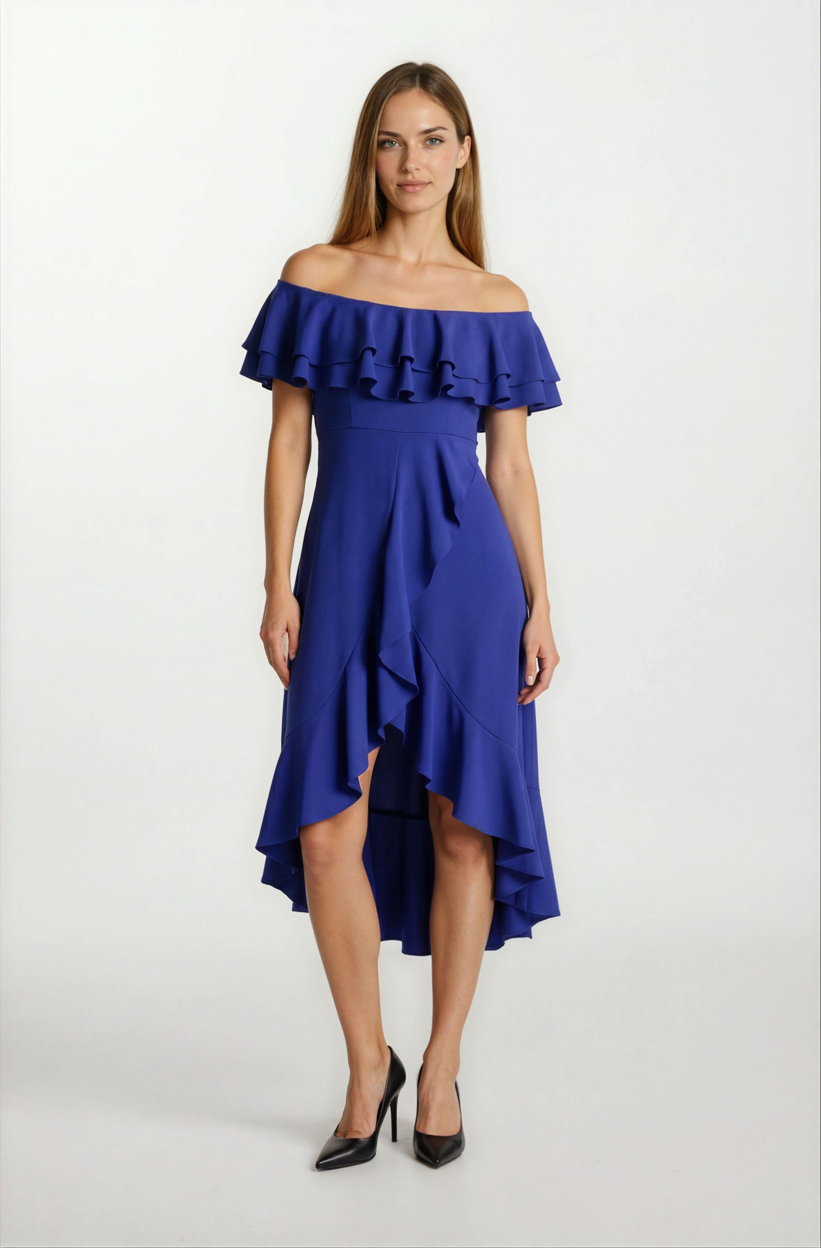 Harden Volanlı  Uzun Abiye Elbise SAKS