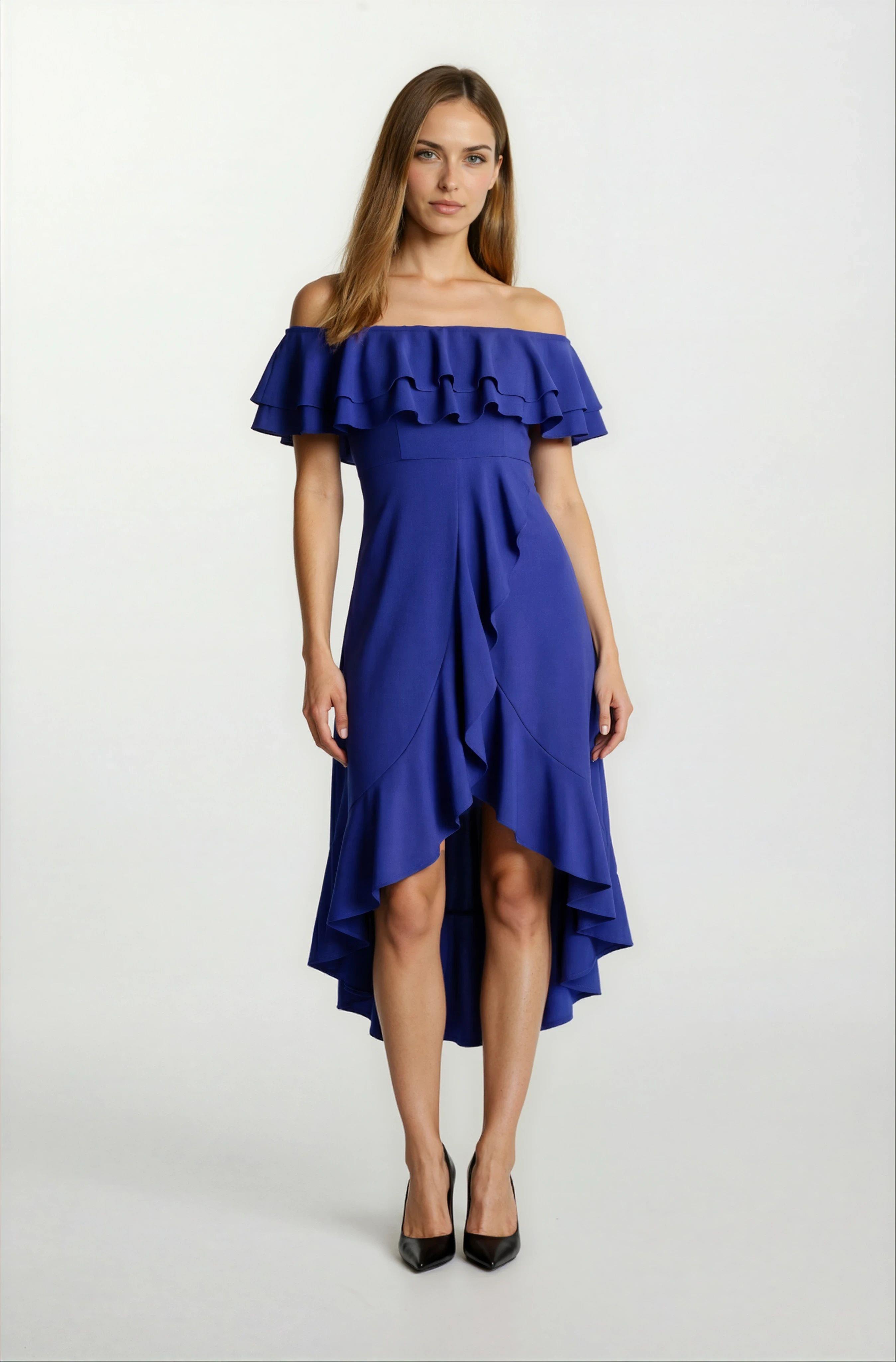 Harden Volanlı  Uzun Abiye Elbise SAKS