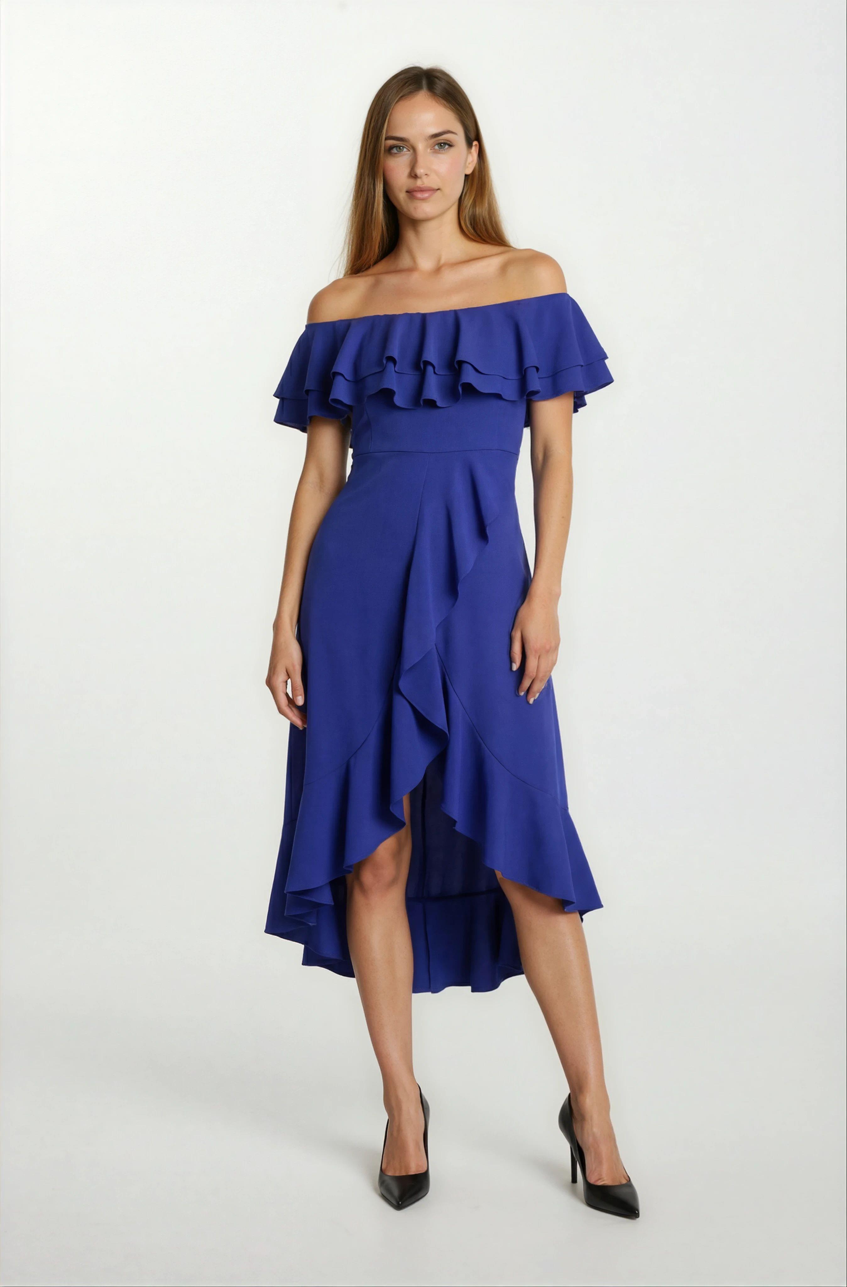 Harden Volanlı  Uzun Abiye Elbise SAKS